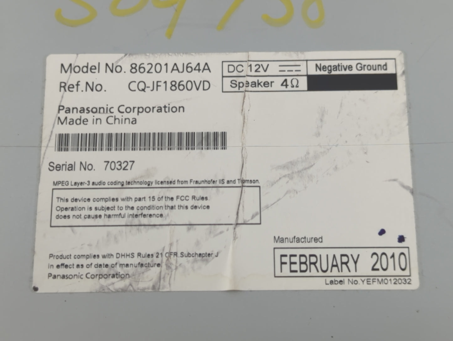 2010-2012 Subaru Legacy Radio AM FM Cd Player Receiver Replacement P/N:86201AJ64A Fits Fits 2010 2011 2012 OEM Used Auto Par