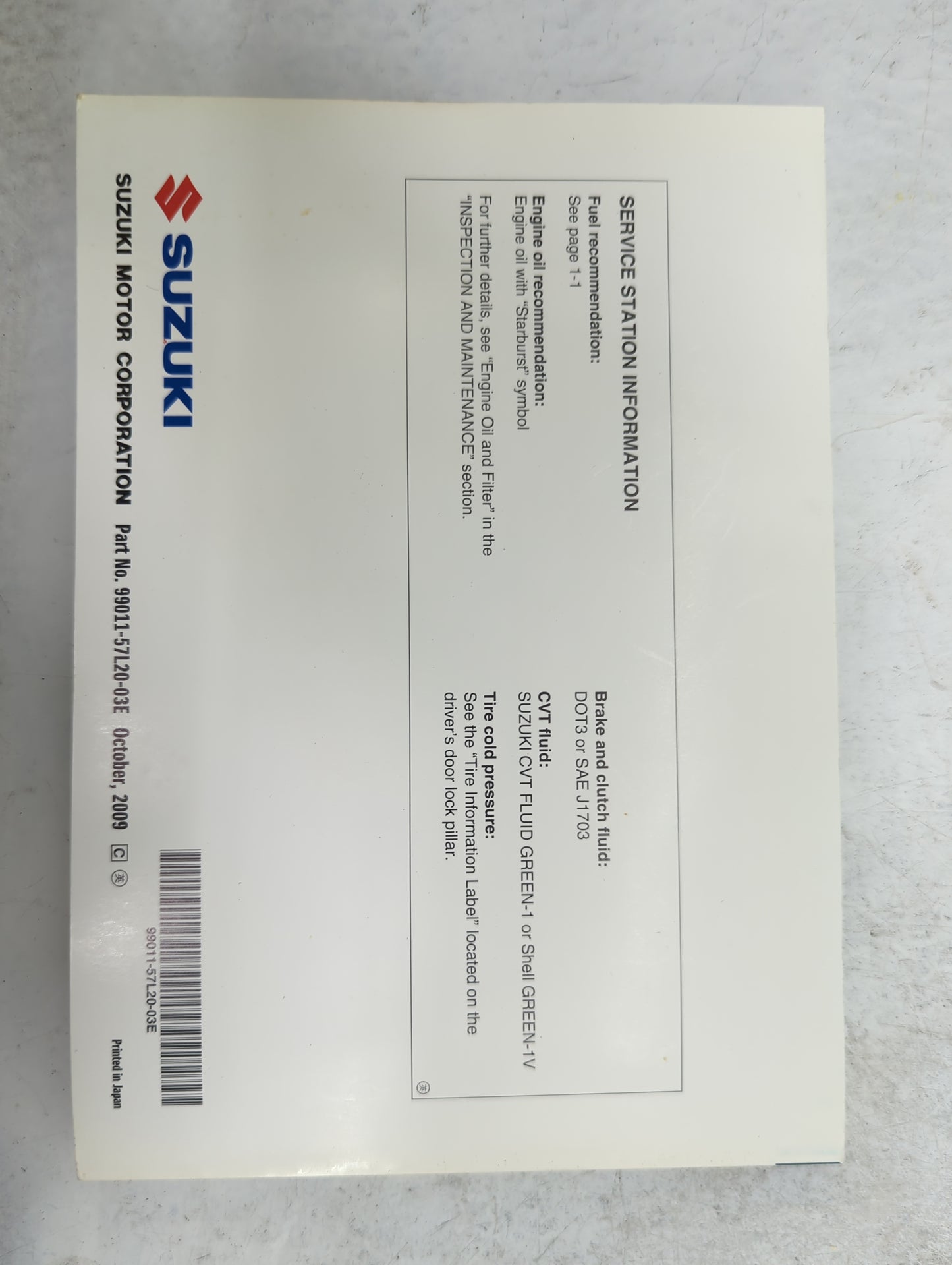 2010 Suzuki Kizashi Owners Manual Book Guide P/N:99011-57L20-03E OEM Used Auto Parts - Oemusedautoparts1.com