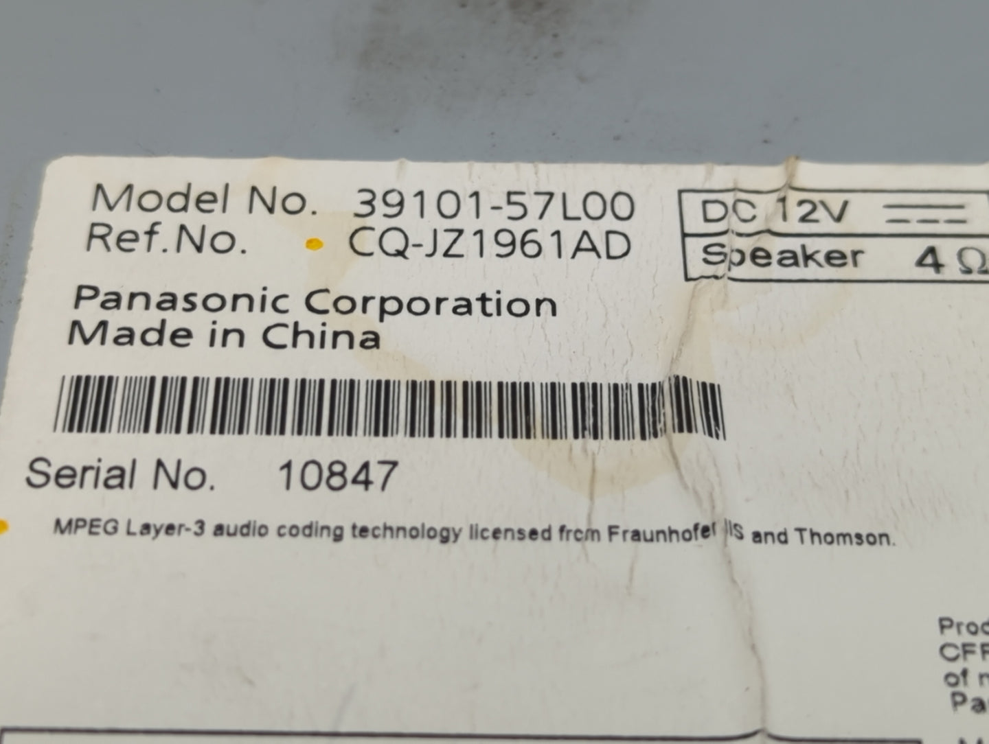 2010-2013 Suzuki Kizashi Radio AM FM Cd Player Receiver Replacement P/N:39101-57L00 Fits Fits 2010 2011 2012 2013 OEM Used A