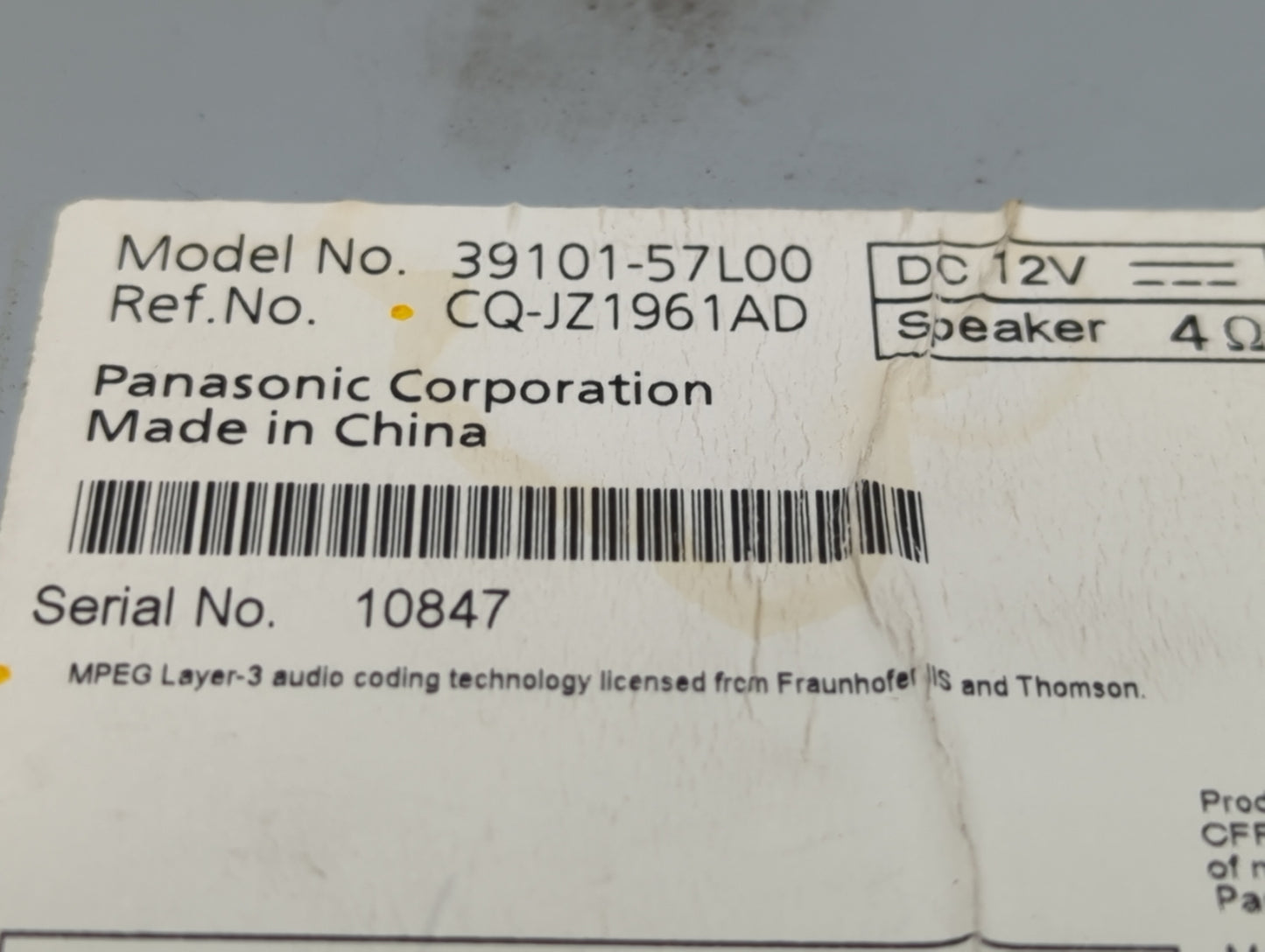 2010-2013 Suzuki Kizashi Radio AM FM Cd Player Receiver Replacement P/N:39101-57L00 Fits Fits 2010 2011 2012 2013 OEM Used A