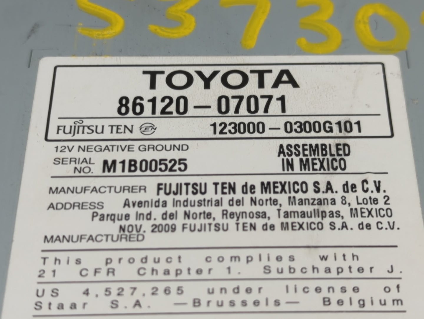 2008-2010 Toyota Avalon Radio AM FM Cd Player Receiver Replacement P/N:86120-07071 123000-0300G101 Fits Fits 2008 2009 2010 