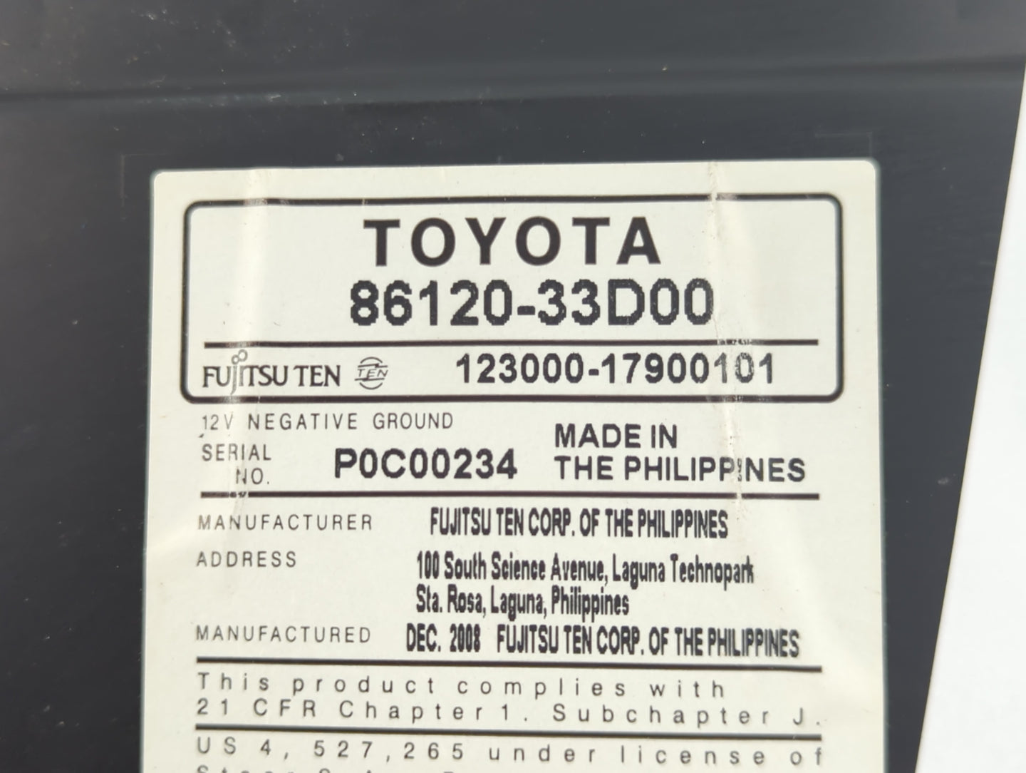 2010-2011 Toyota Camry Radio AM FM Cd Player Receiver Replacement P/N:86120-33D00 Fits Fits 2010 2011 OEM Used Auto Parts - 
