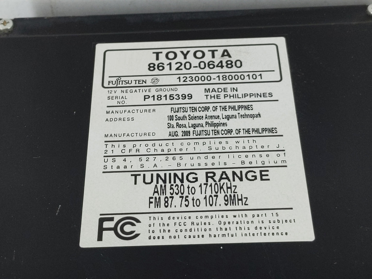 2010-2011 Toyota Camry Radio AM FM Cd Player Receiver Replacement P/N:86120-06480 Fits Fits 2010 2011 OEM Used Auto Parts - 