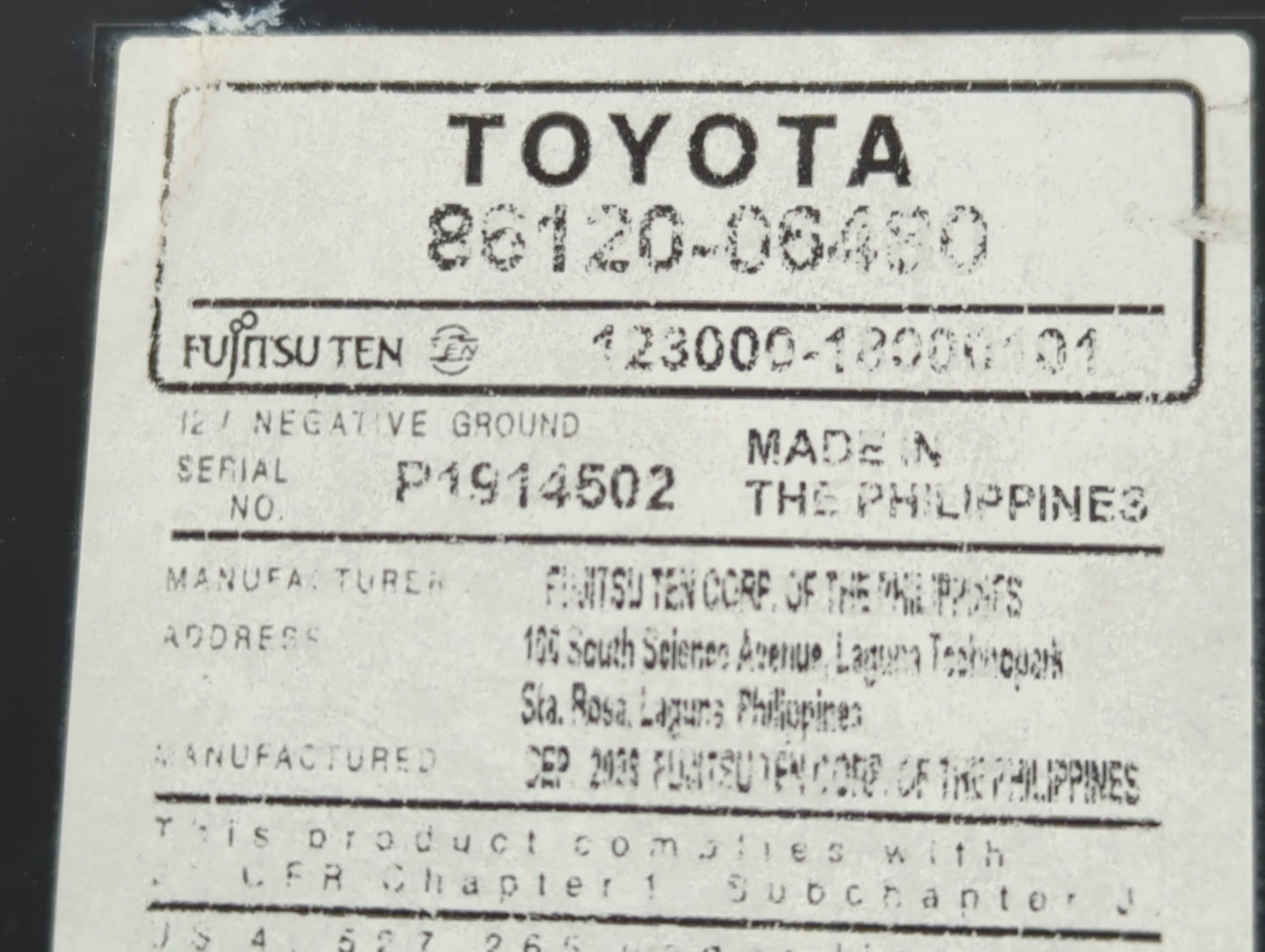 2010-2011 Toyota Camry Radio AM FM Cd Player Receiver Replacement P/N:86120-06480 Fits Fits 2010 2011 OEM Used Auto Parts - 
