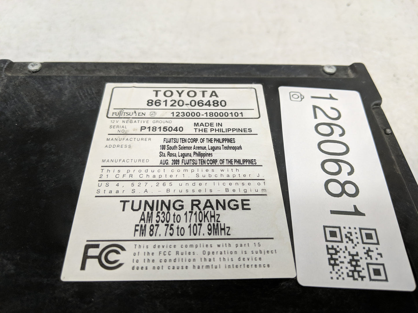 2010-2011 Toyota Camry Radio AM FM Cd Player Receiver Replacement P/N:86120-06480 Fits Fits 2010 2011 OEM Used Auto Parts - 