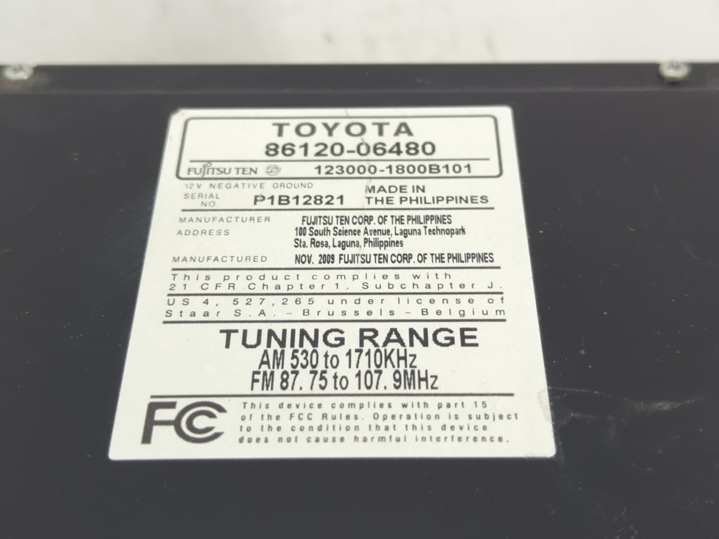 2010-2011 Toyota Camry Radio AM FM Cd Player Receiver Replacement P/N:86120-06480 Fits Fits 2010 2011 OEM Used Auto Parts - 
