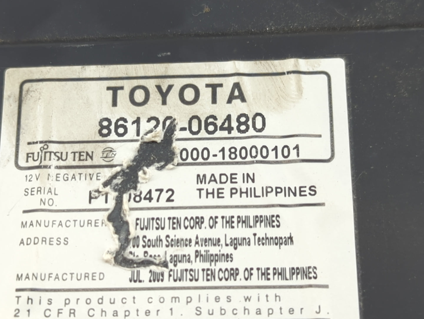 2010-2011 Toyota Camry Radio AM FM Cd Player Receiver Replacement P/N:86120-06480 000-18000101 Fits Fits 2010 2011 OEM Used 