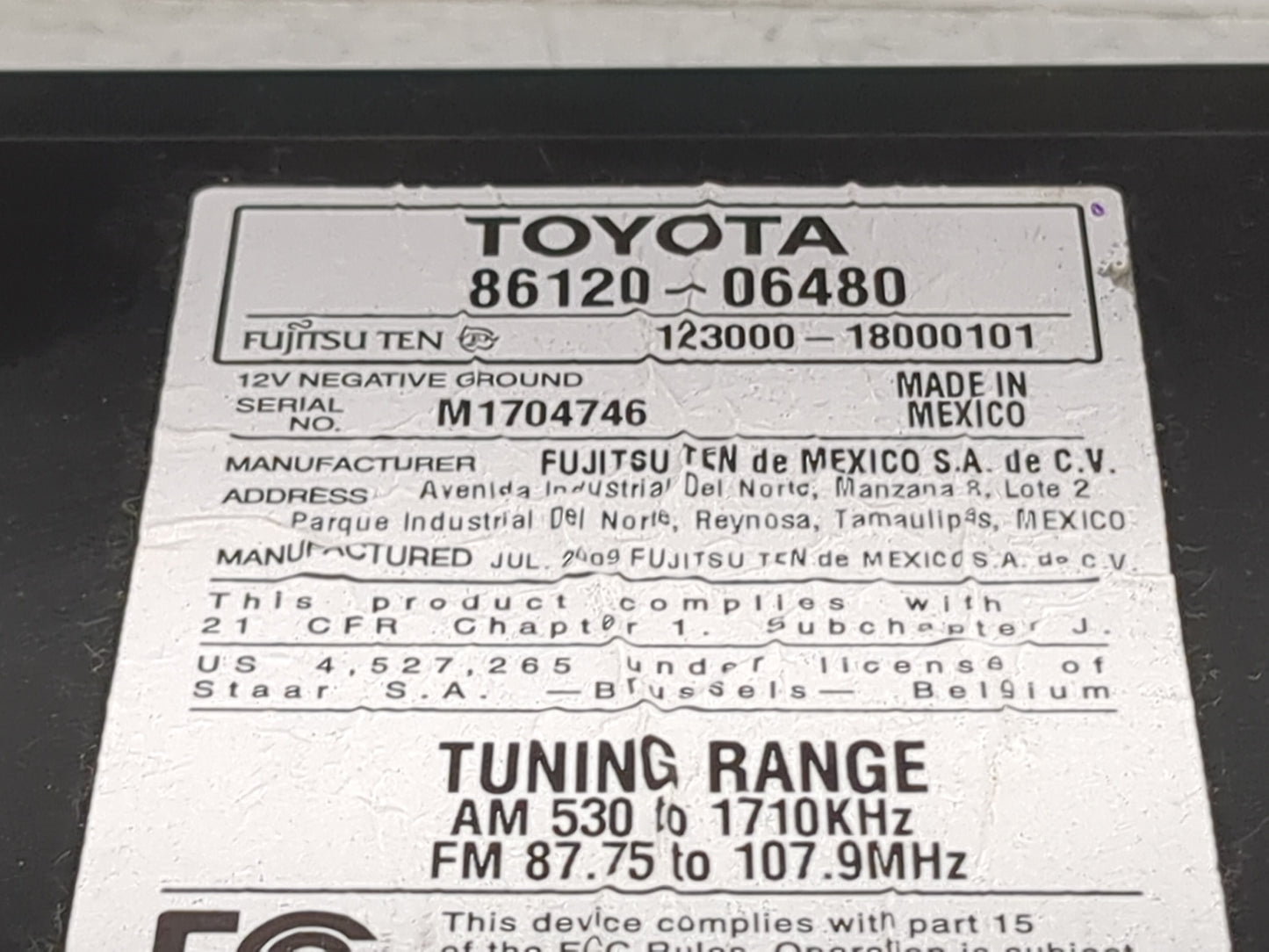 2010-2011 Toyota Camry Radio AM FM Cd Player Receiver Replacement P/N:86120-06480 123000-18000101 Fits Fits 2010 2011 OEM Us