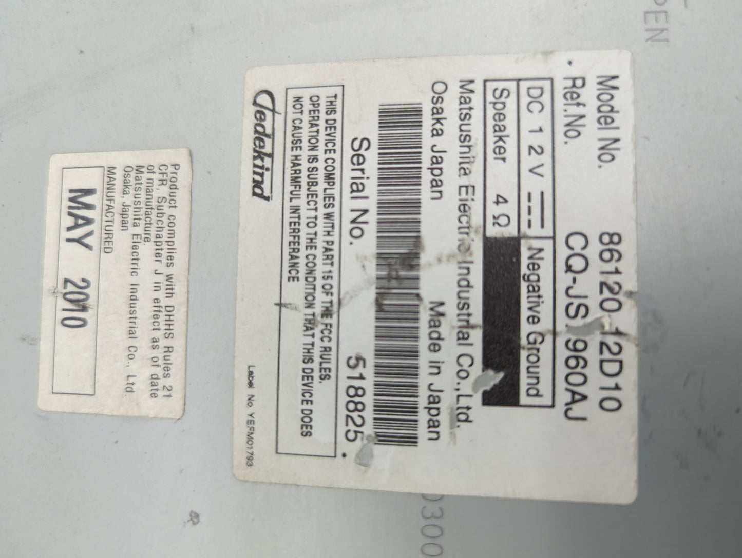 2010 Toyota Corolla Radio AM FM Cd Player Receiver Replacement P/N:86120-12D10 CQ-JS0960AJ Fits OEM Used Auto Parts - Oemuse