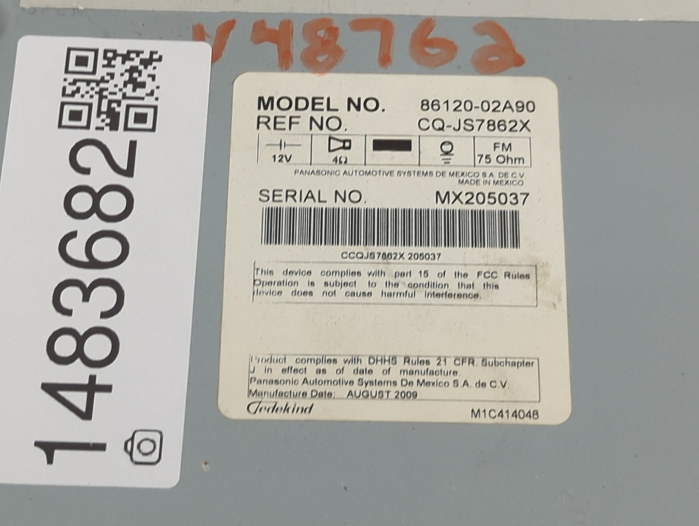 2009-2010 Toyota Corolla Radio AM FM Cd Player Receiver Replacement P/N:86120-02A90 CQ-JS7862X Fits Fits 2009 2010 OEM Used 