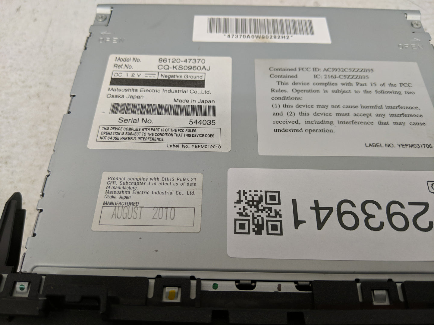 2010-2011 Toyota Prius Radio AM FM Cd Player Receiver Replacement P/N:86120-47370 Fits Fits 2008 2009 2010 2011 2012 2013 OE