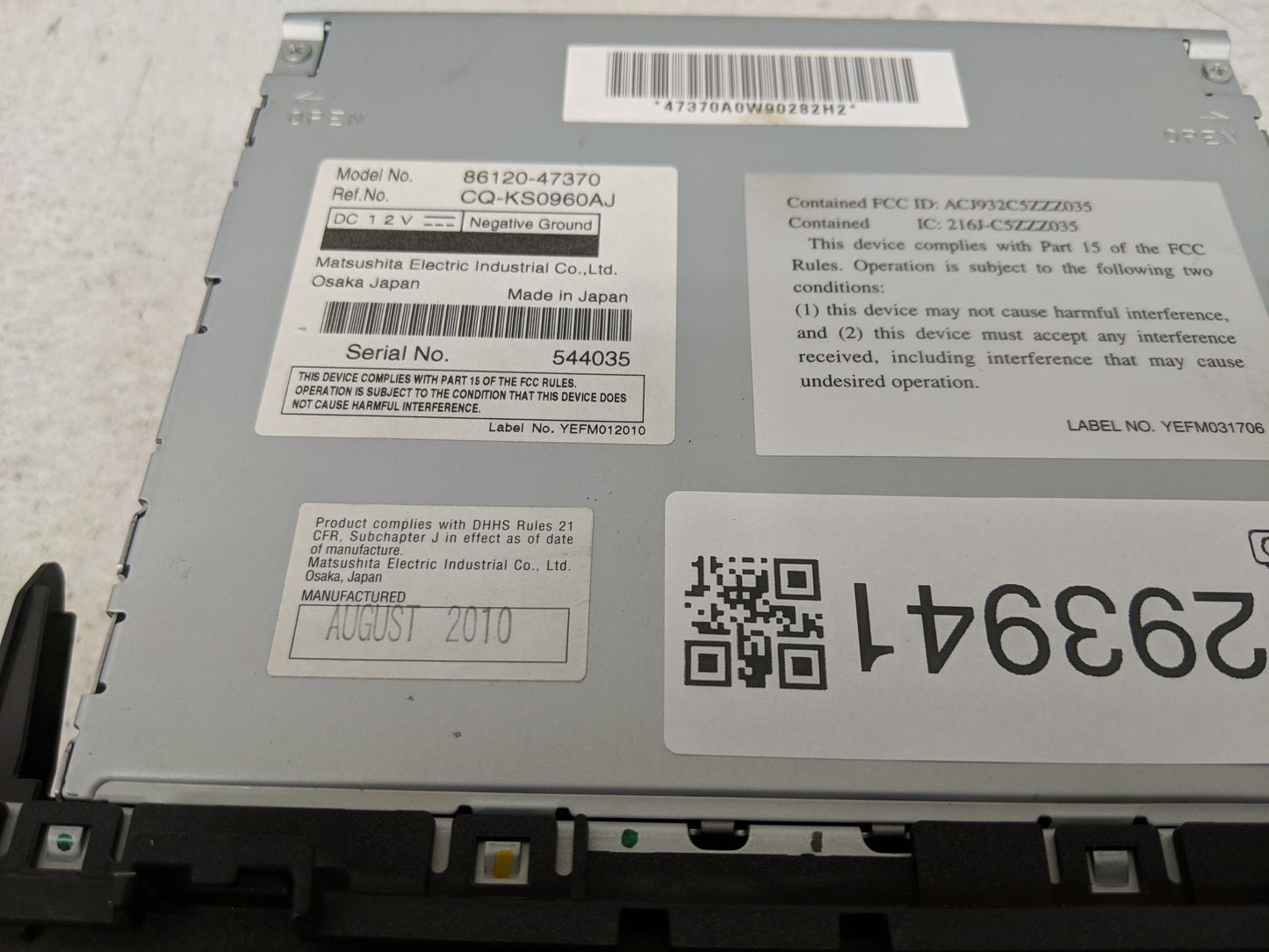 2010-2011 Toyota Prius Radio AM FM Cd Player Receiver Replacement P/N:86120-47370 Fits Fits 2008 2009 2010 2011 2012 2013 OE