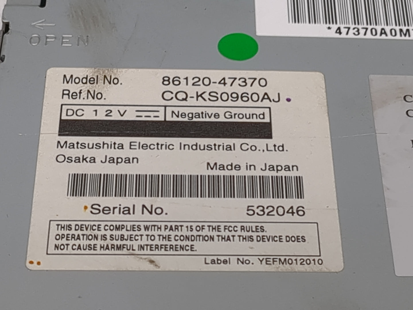 2010-2011 Toyota Prius Radio AM FM Cd Player Receiver Replacement P/N:86120-47370 CQ-KS0960AJ Fits Fits 2010 2011 OEM Used A