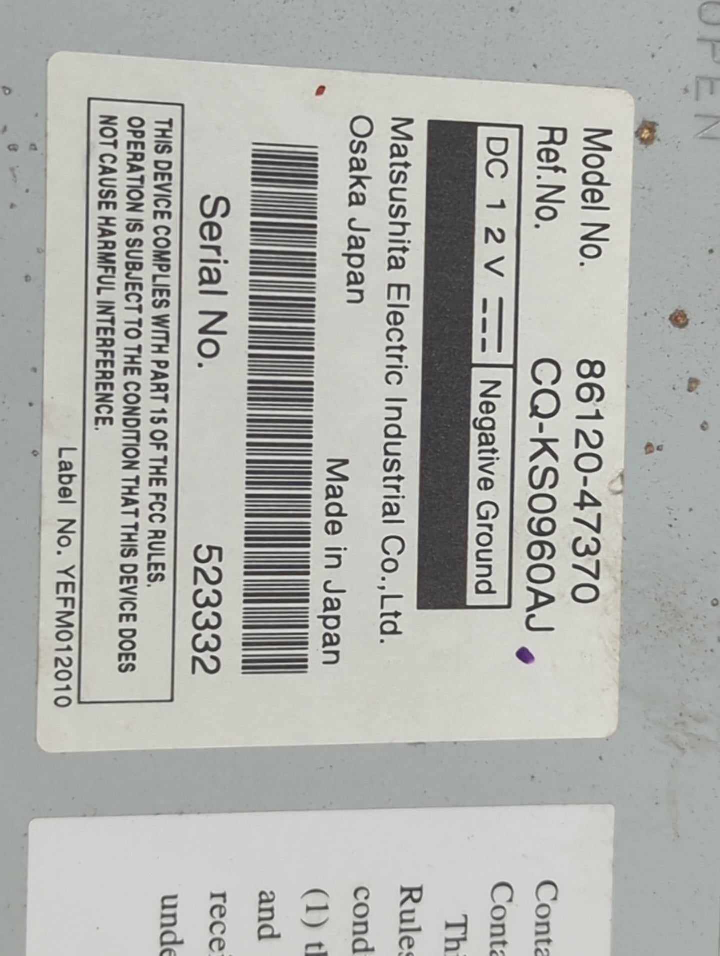 2010-2011 Toyota Prius Radio AM FM Cd Player Receiver Replacement P/N:86120-47370 CQ-KS0960AJ Fits Fits 2010 2011 OEM Used A
