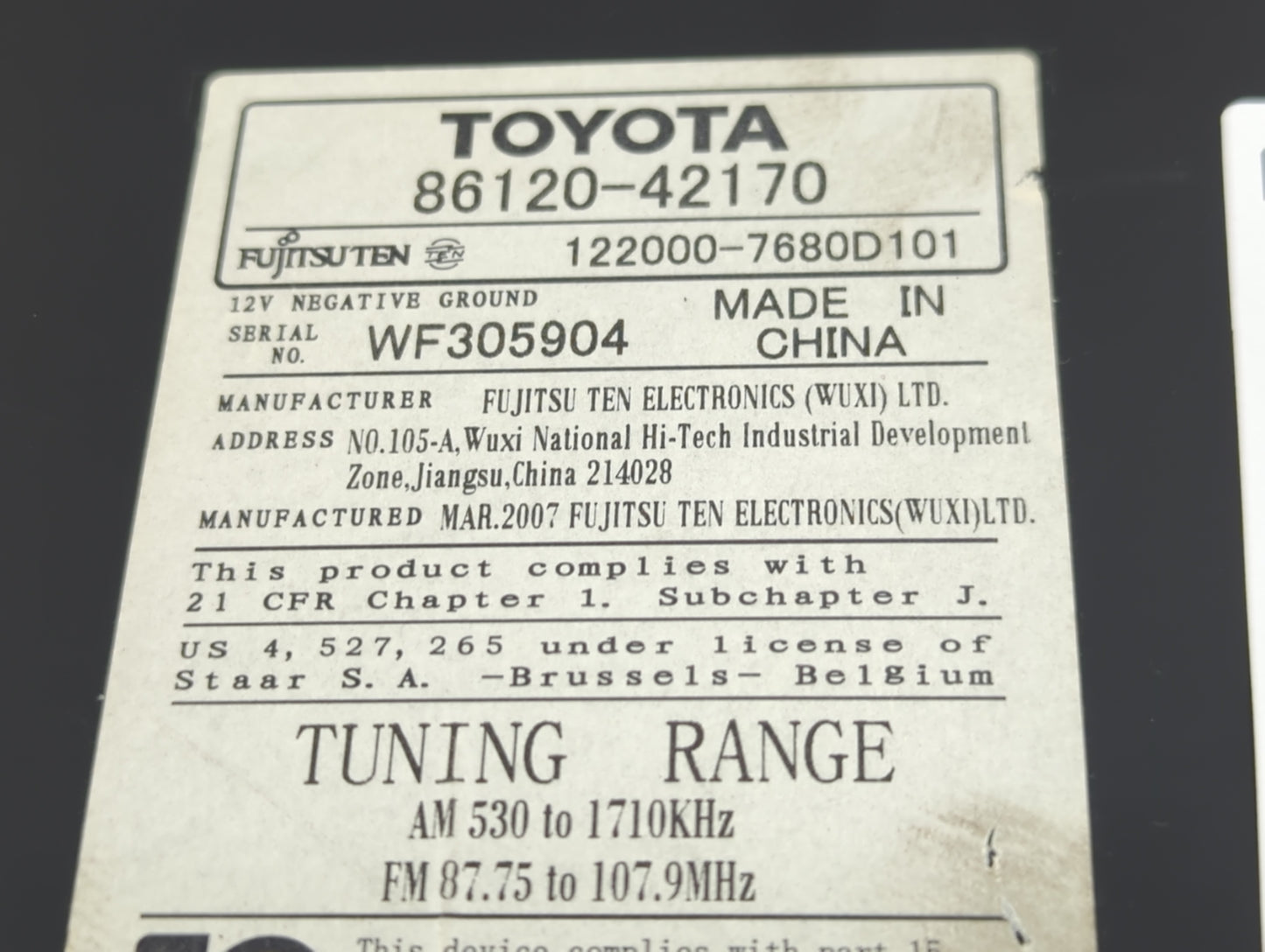 2006-2012 Toyota Rav4 Radio AM FM Cd Player Receiver Replacement P/N:86120-42170 Fits Fits 2006 2007 2008 2009 2010 2011 201