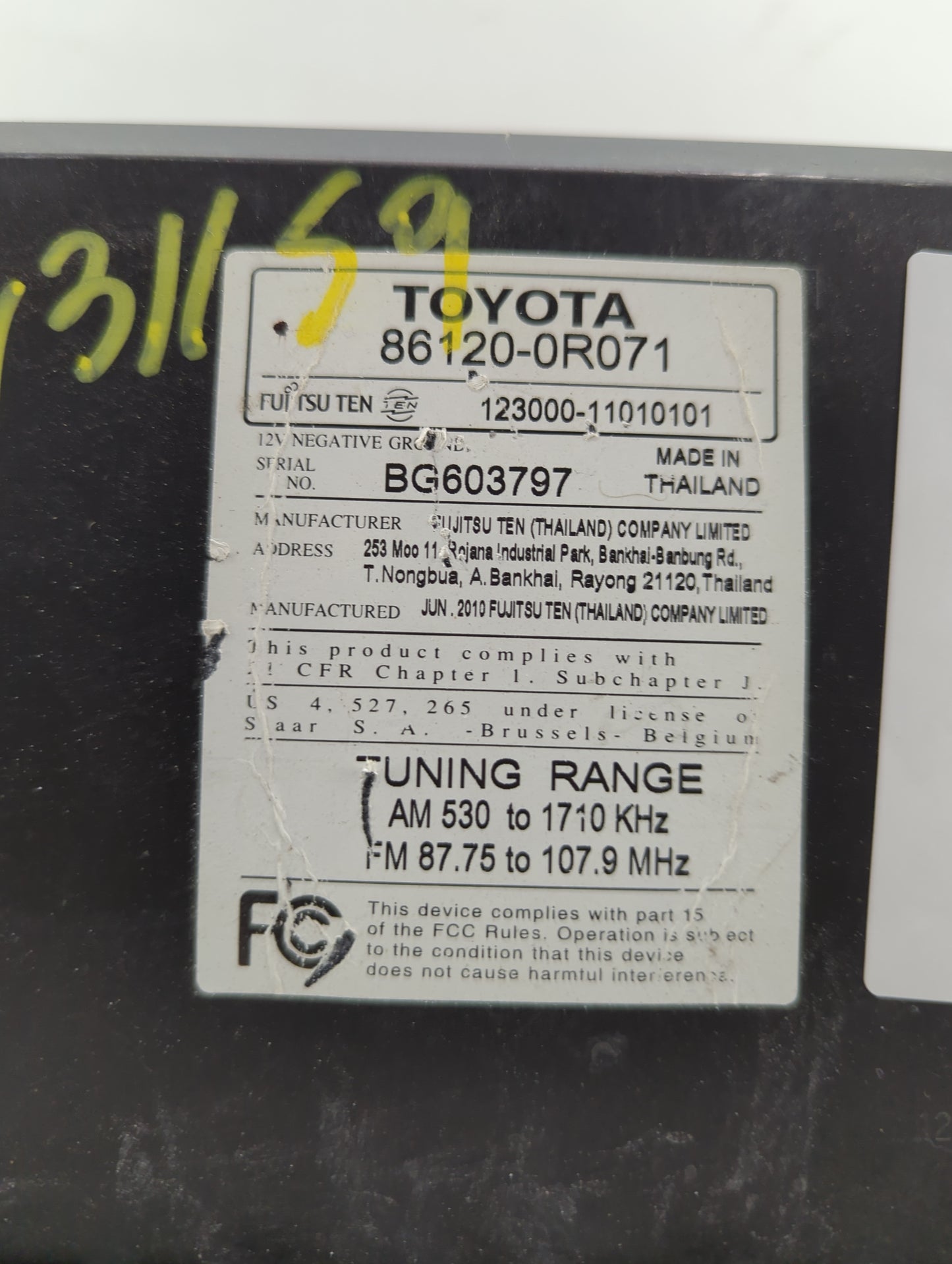2010-2011 Toyota Rav4 Radio AM FM Cd Player Receiver Replacement P/N:86120-0R071 123000-11010101, BG603797 Fits Fits 2010 20