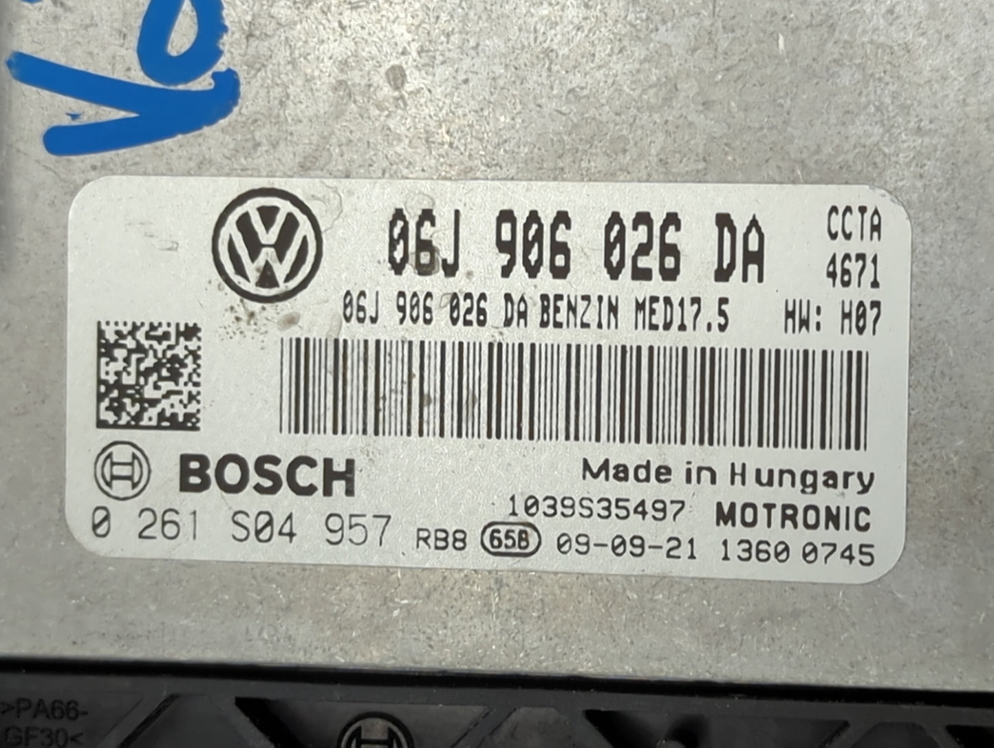 2010 Volkswagen Cc PCM Engine Control Computer ECU ECM PCU OEM P/N:0261S04957 06J906026DA Fits OEM Used Auto Parts - Oemused