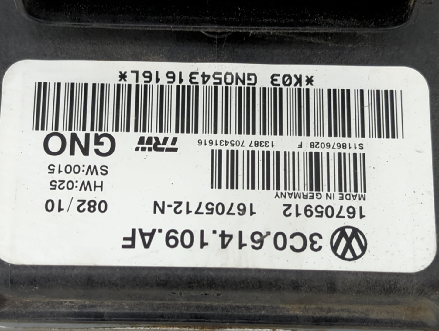 2009-2011 Volkswagen Cc ABS Pump Control Module Replacement P/N:3C0 614 109 AF Fits Fits 2009 2010 2011 OEM Used Auto Parts 