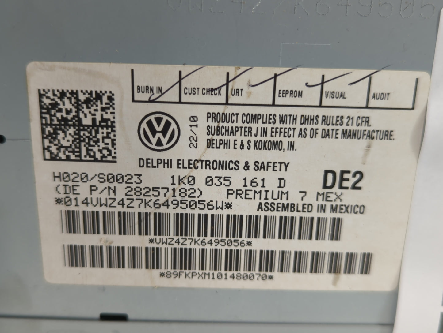 2010 Volkswagen Jetta Radio AM FM Cd Player Receiver Replacement P/N:28257182 Fits Fits 2011 OEM Used Auto Parts - Oemusedau