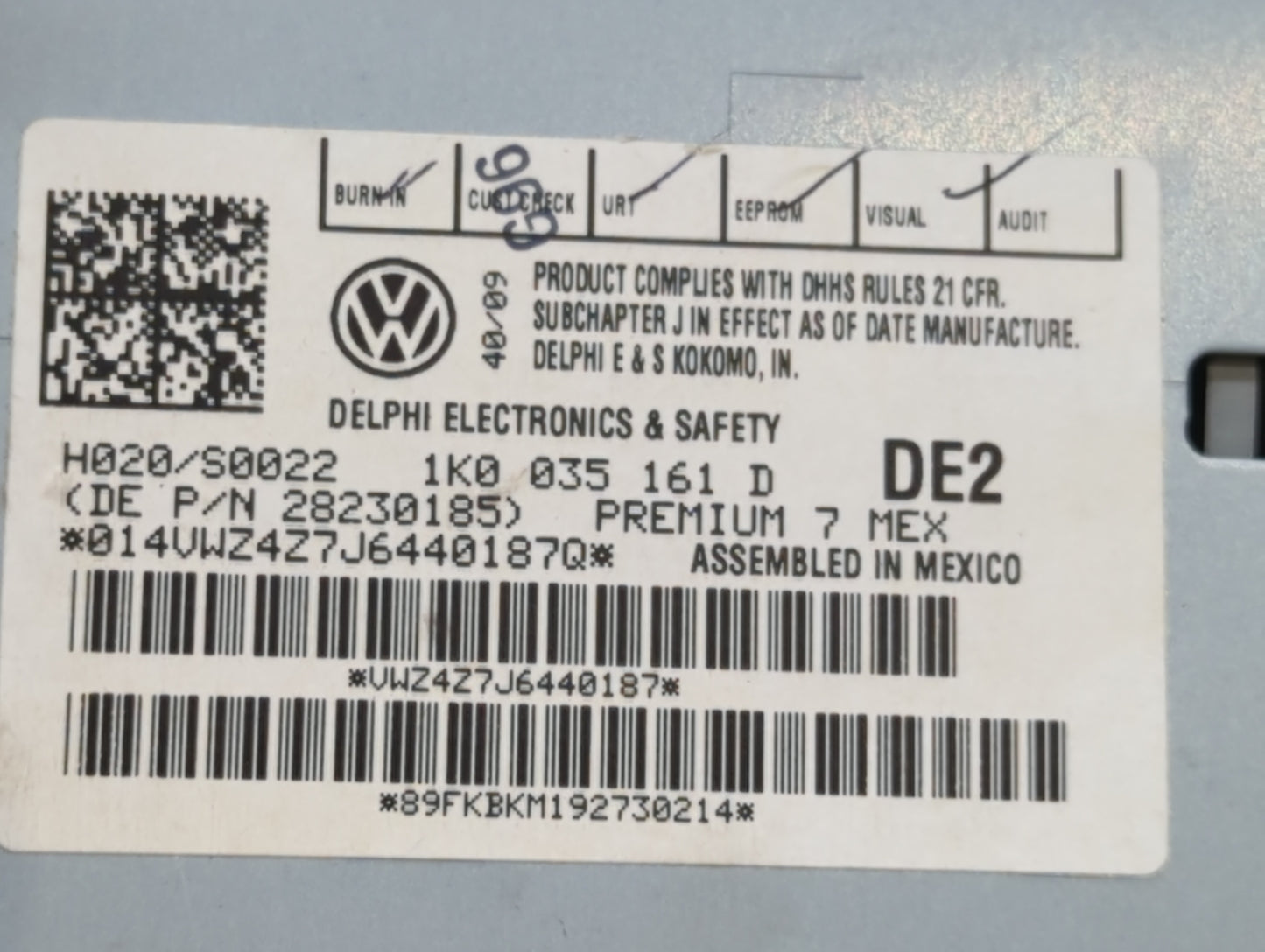 2009-2017 Volkswagen Tiguan Radio AM FM Cd Player Receiver Replacement P/N:1K0 035 161 D 1K0 035 188 F Fits OEM Used Auto Pa