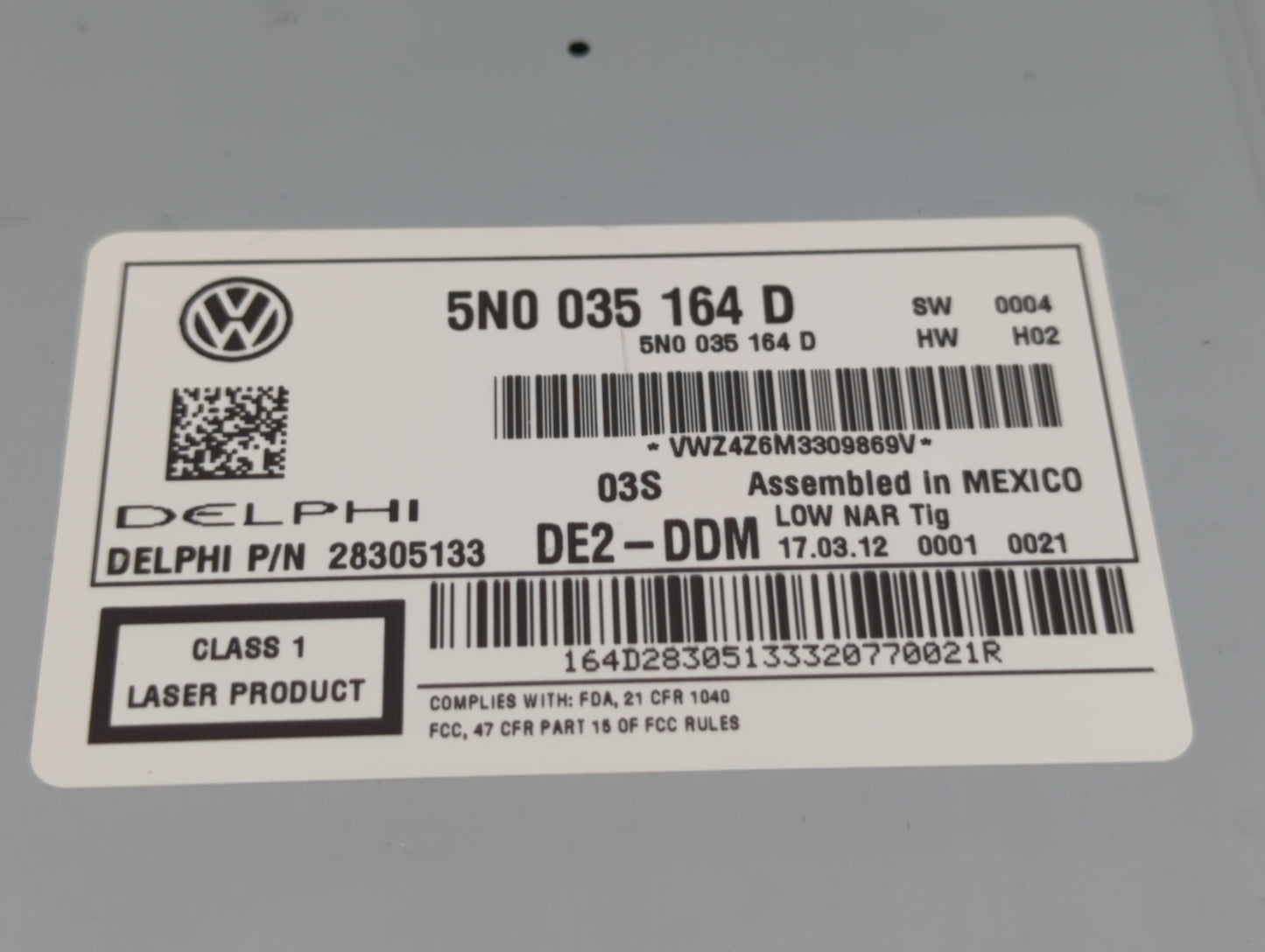 2009-2017 Volkswagen Tiguan Radio AM FM Cd Player Receiver Replacement P/N:5N0 035 164 D 1K0 035 161 D Fits OEM Used Auto Pa