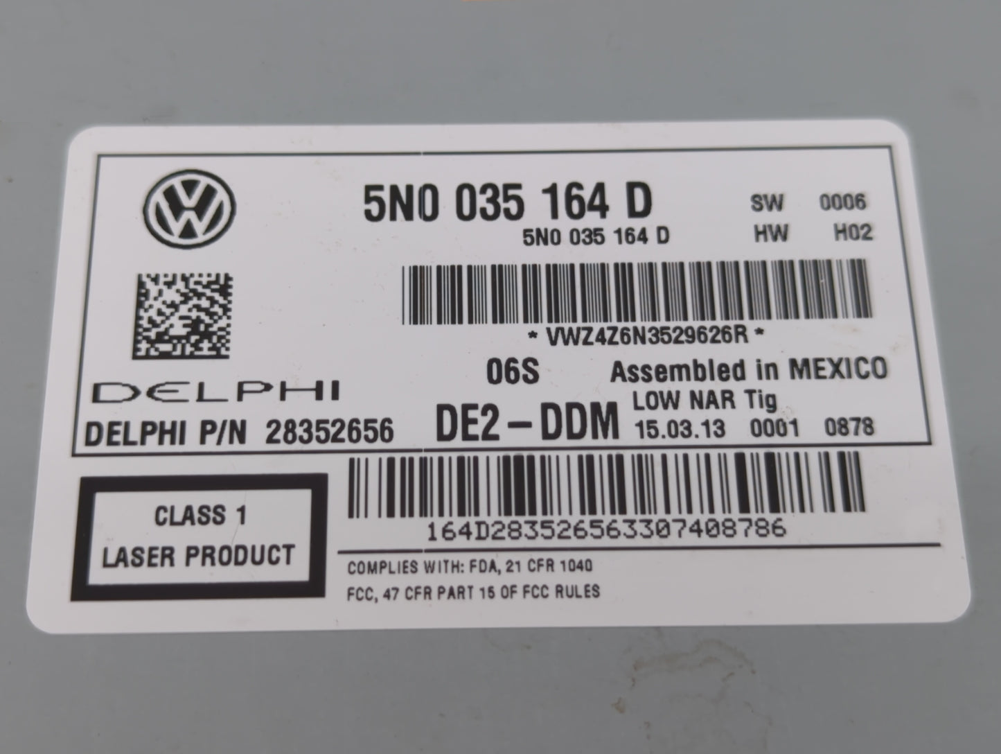 2009-2017 Volkswagen Tiguan Radio AM FM Cd Player Receiver Replacement P/N:5N0 035 164 D 1K0 035 161 D Fits OEM Used Auto Pa