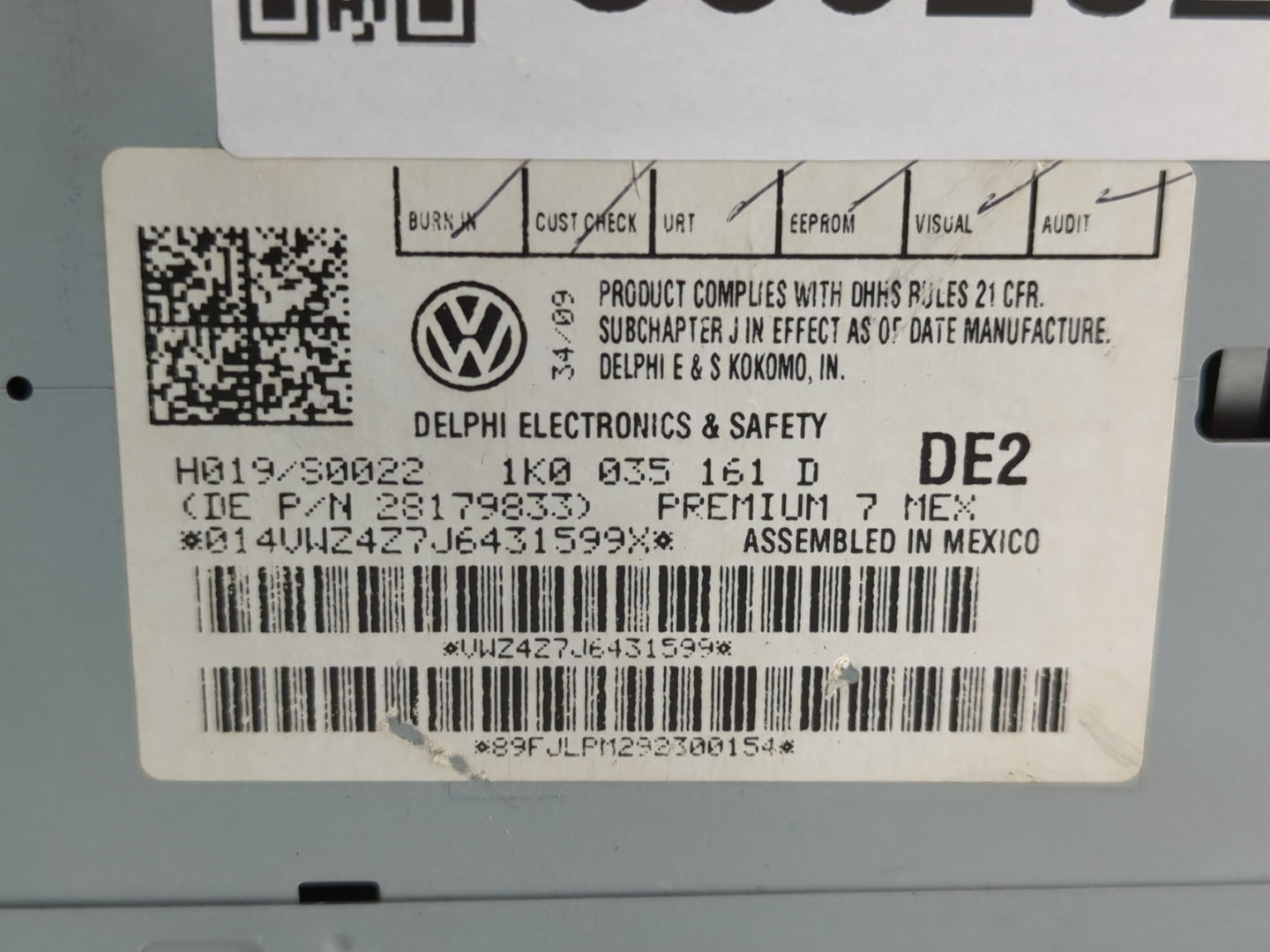 2009-2017 Volkswagen Tiguan Radio AM FM Cd Player Receiver Replacement P/N:28179833 1K0 035 161 D Fits OEM Used Auto Parts -