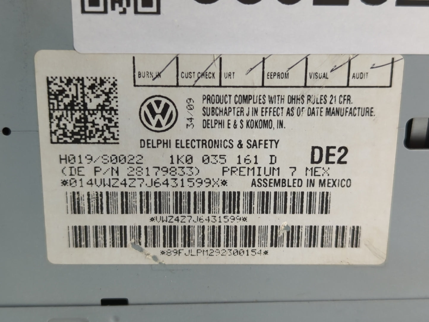 2009-2017 Volkswagen Tiguan Radio AM FM Cd Player Receiver Replacement P/N:28179833 1K0 035 161 D Fits OEM Used Auto Parts -