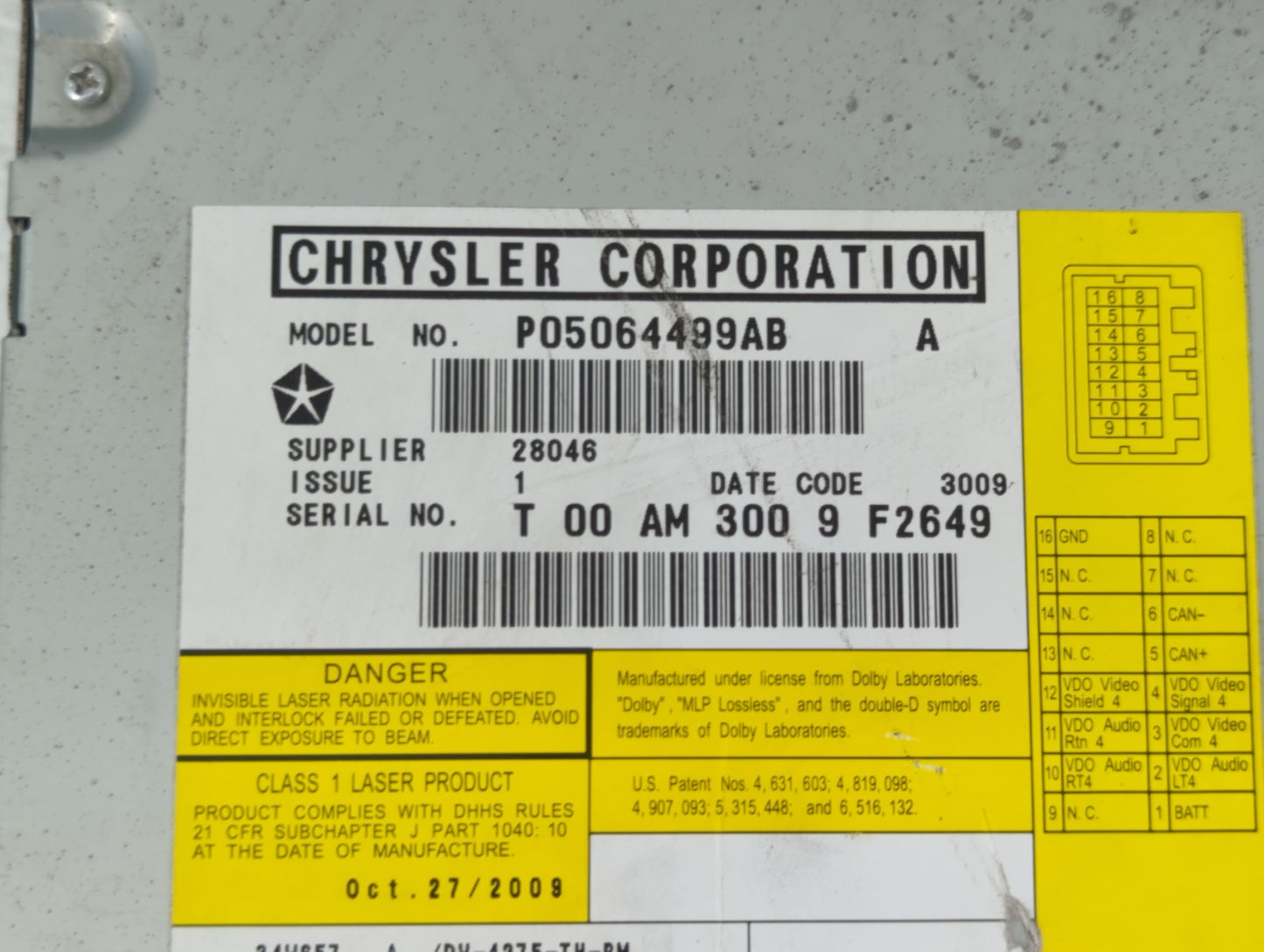2010 Volkswagon Routan Radio AM FM Cd Player Receiver Replacement P/N:P05064499AB Fits Fits 2009 2011 2012 2013 2014 OEM Use