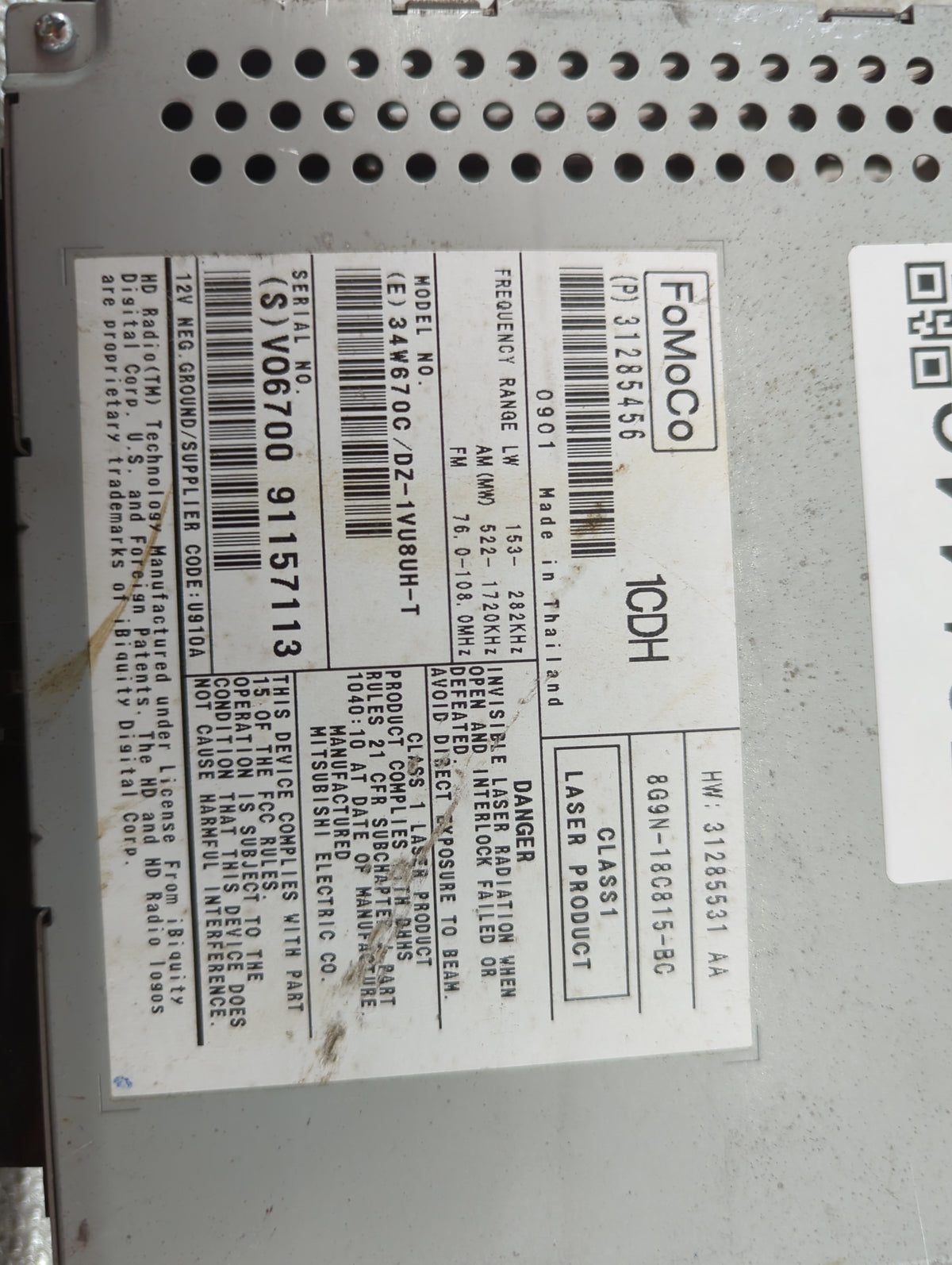 2010 Volvo Xc70 Radio AM FM Cd Player Receiver Replacement P/N:31285456 34W670C, DZ-1VU8UH-T, 8G9N-18C815-BC, 31285531 AA Fi