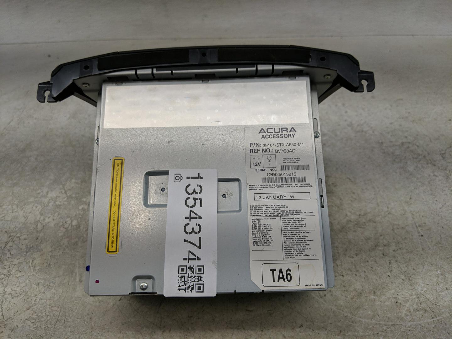2010-2013 Acura Mdx Radio AM FM Cd Player Receiver Replacement P/N:39101-STX-A620-M1 Fits Fits 2010 2011 2012 2013 OEM Used 