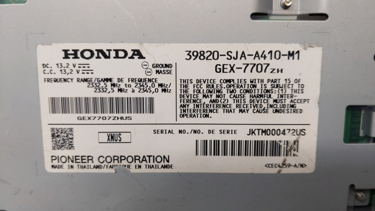 2011-2012 Acura Rl Radio AM FM Cd Player Receiver Replacement P/N:39820-SJA-A410-M1 Fits Fits 2011 2012 OEM Used Auto Parts 