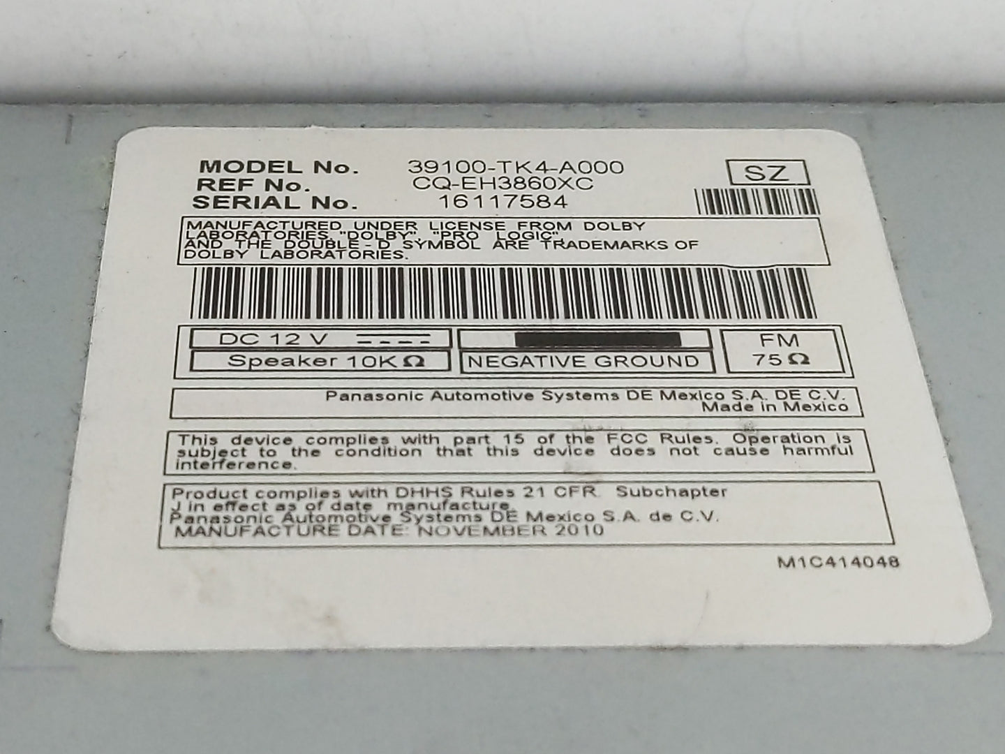 2009-2014 Acura Tl Radio AM FM Cd Player Receiver Replacement P/N:39100-TK4-A0C0 Fits Fits 2009 2010 2011 2012 2013 2014 OEM