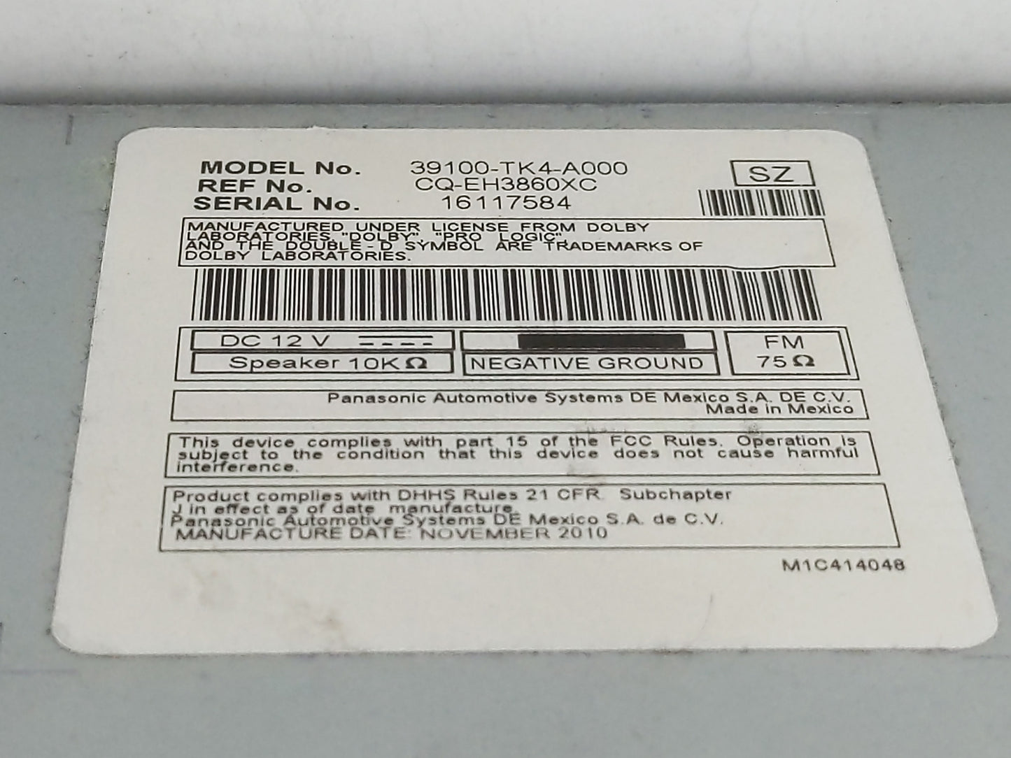 2009-2014 Acura Tl Radio AM FM Cd Player Receiver Replacement P/N:39100-TK4-A0C0 Fits Fits 2009 2010 2011 2012 2013 2014 OEM