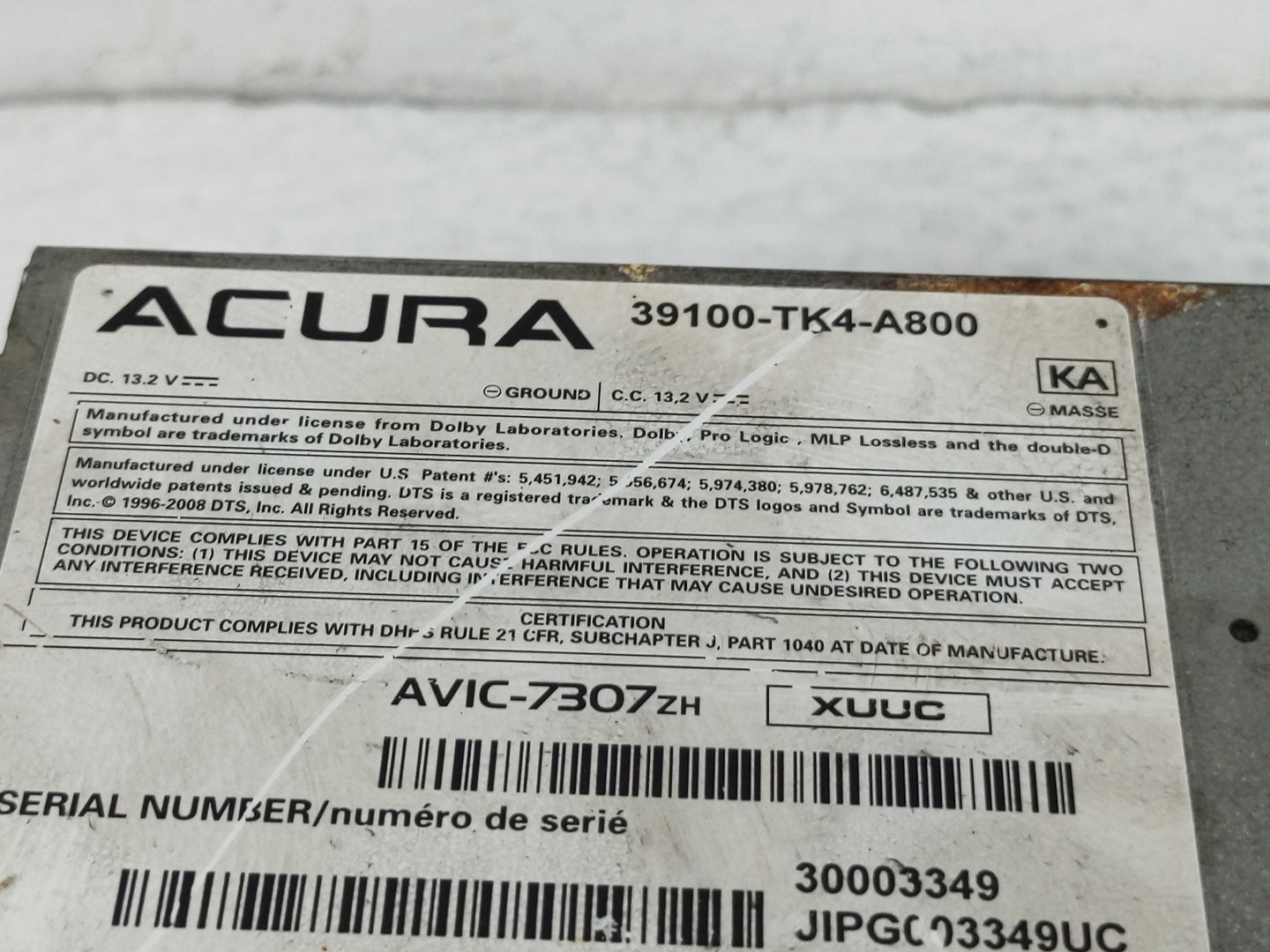 2010-2011 Acura Tl Radio AM FM Cd Player Receiver Replacement P/N:39100-TK4-A800 Fits Fits 2010 2011 OEM Used Auto Parts - O