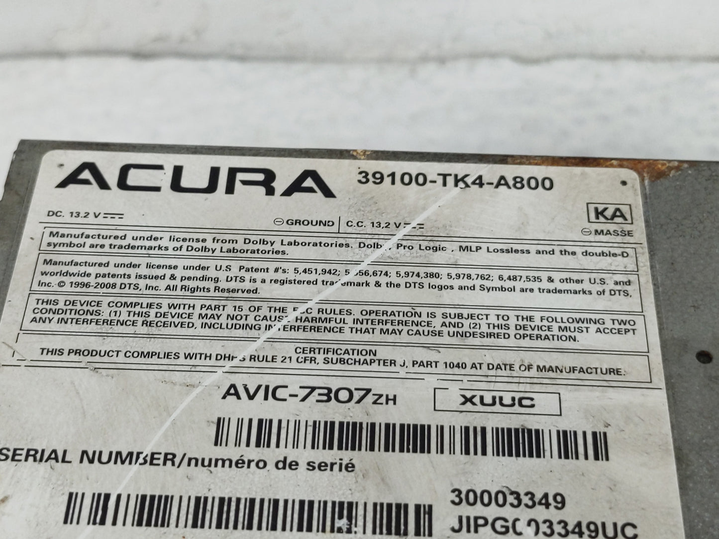 2010-2011 Acura Tl Radio AM FM Cd Player Receiver Replacement P/N:39100-TK4-A800 Fits Fits 2010 2011 OEM Used Auto Parts - O