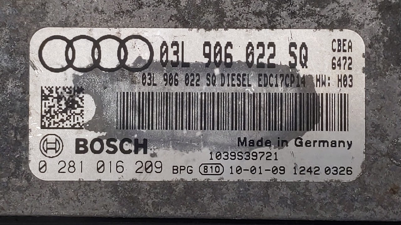 2010-2011 Audi A3 PCM Engine Control Computer ECU ECM PCU OEM P/N:03L906022SQ Fits Fits 2010 2011 OEM Used Auto Parts - Oemu
