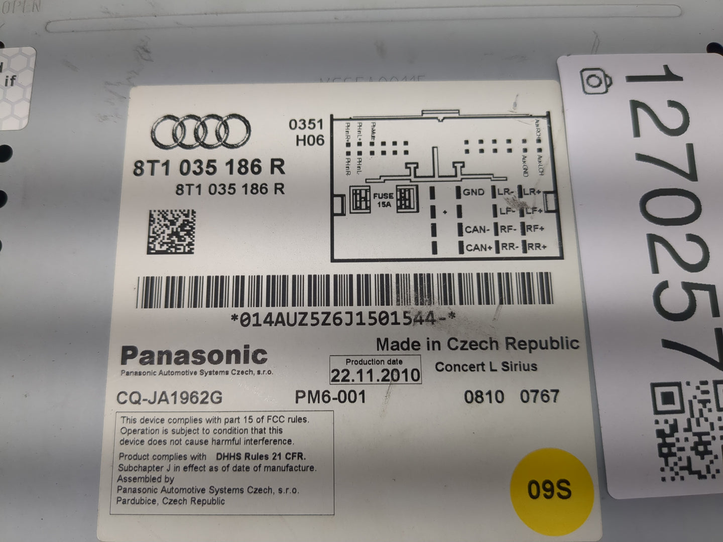 2010-2012 Audi A4 Radio AM FM Cd Player Receiver Replacement P/N:8T1 035 186 R Fits Fits 2010 2011 2012 2013 2014 2015 2016 