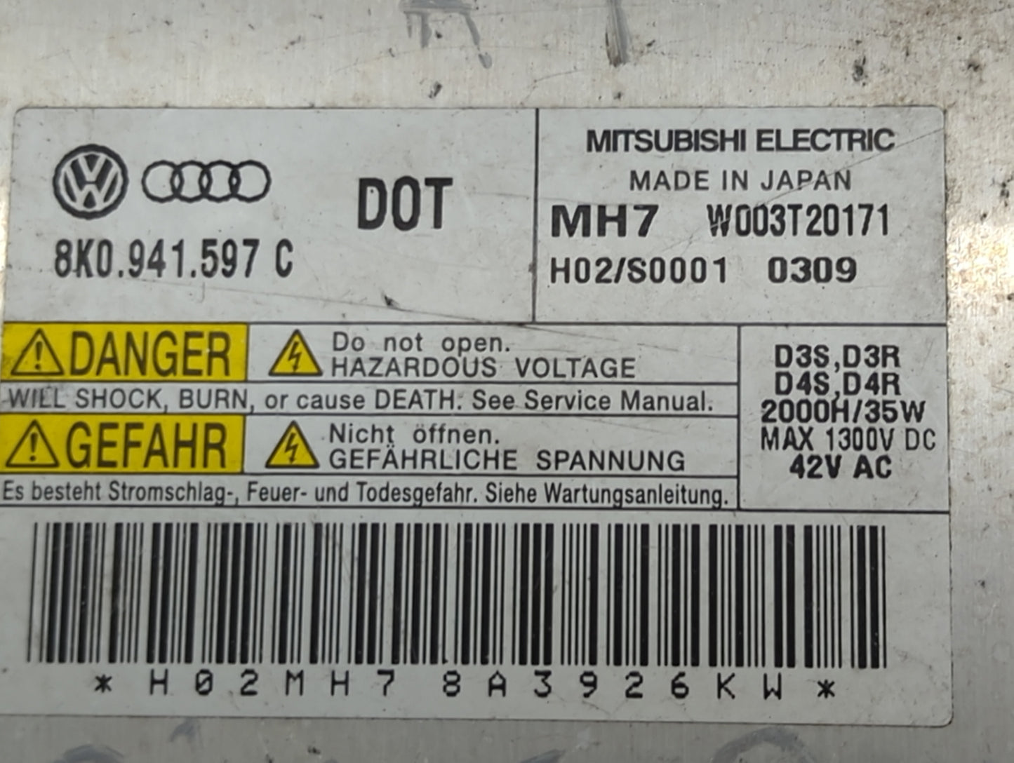 2009-2012 Audi A4 Headlight Ballast Head Light 1463028 - Oemusedautoparts1.com