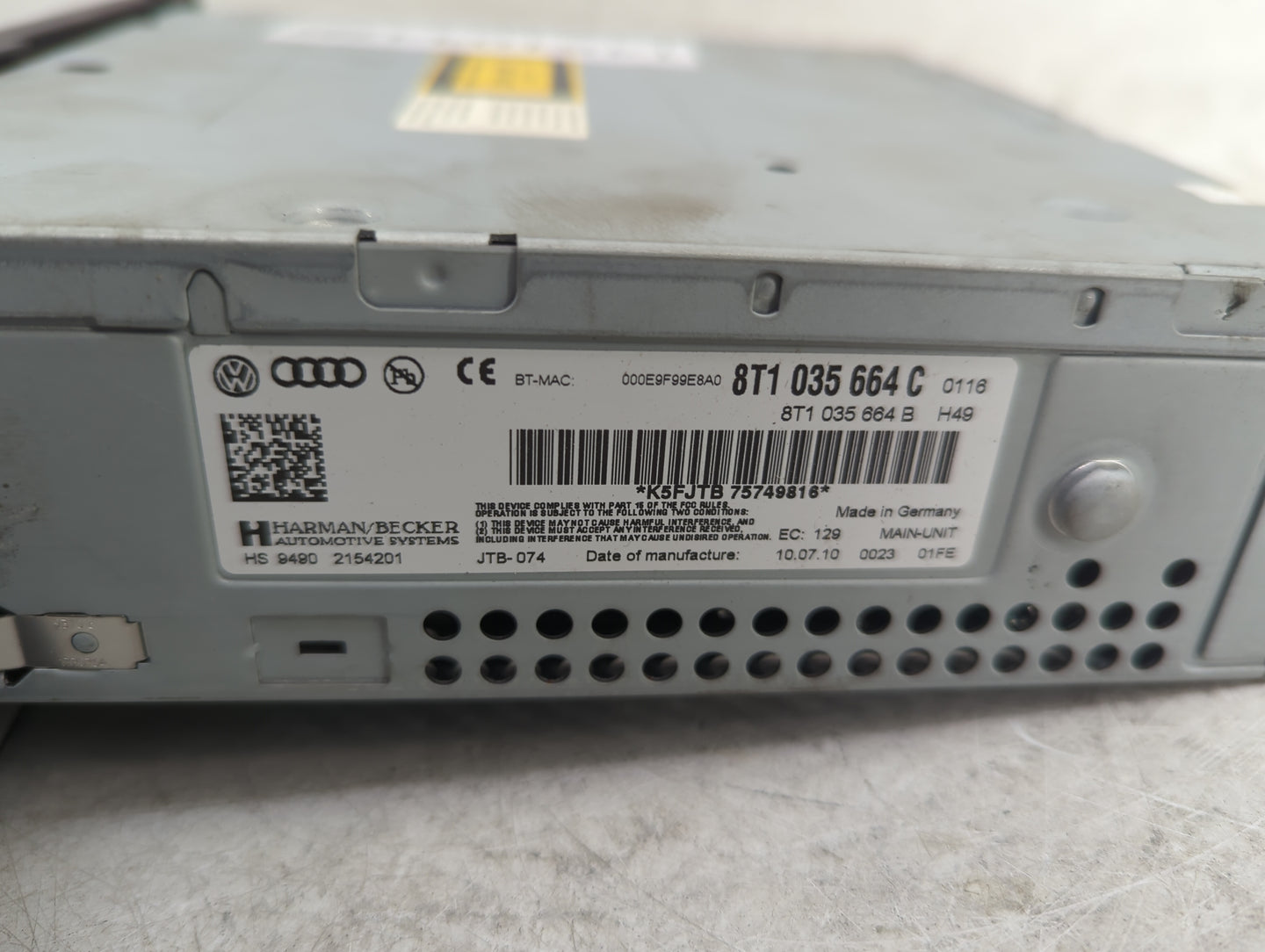 2010-2017 Audi A5 Radio AM FM Cd Player Receiver Replacement P/N:8T1035664C 8T1035664B Fits OEM Used Auto Parts - Oemusedaut