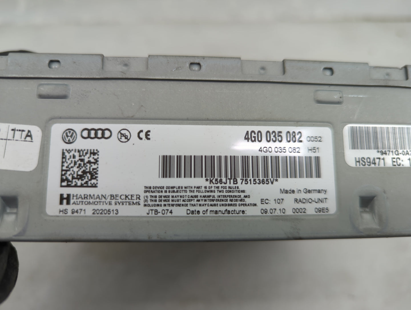 2010-2017 Audi A5 Radio AM FM Cd Player Receiver Replacement P/N:4G0035082 4G0035082H51 Fits OEM Used Auto Parts - Oemusedau
