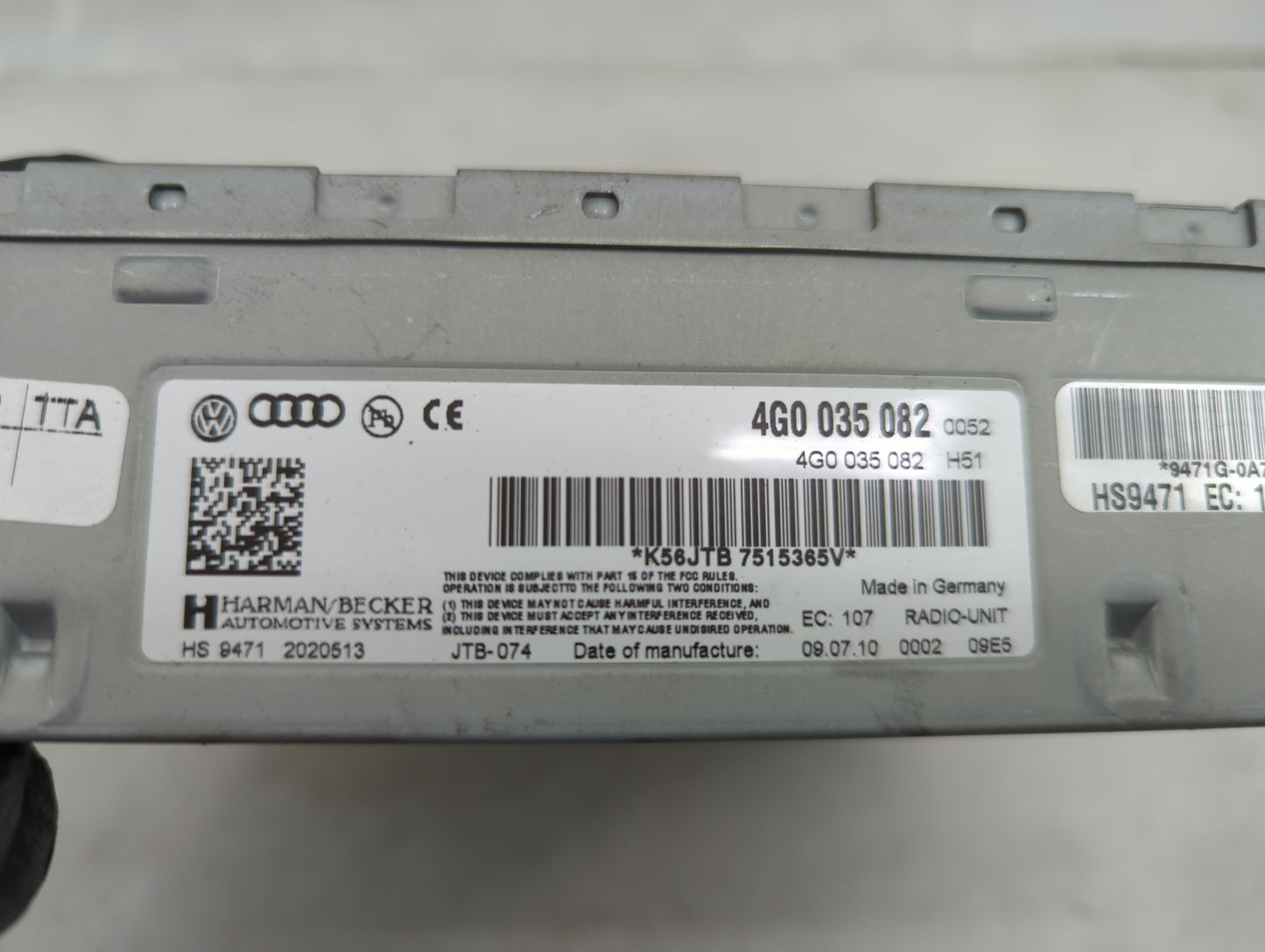2010-2017 Audi A5 Radio AM FM Cd Player Receiver Replacement P/N:4G0035082 4G0035082H51 Fits OEM Used Auto Parts - Oemusedau
