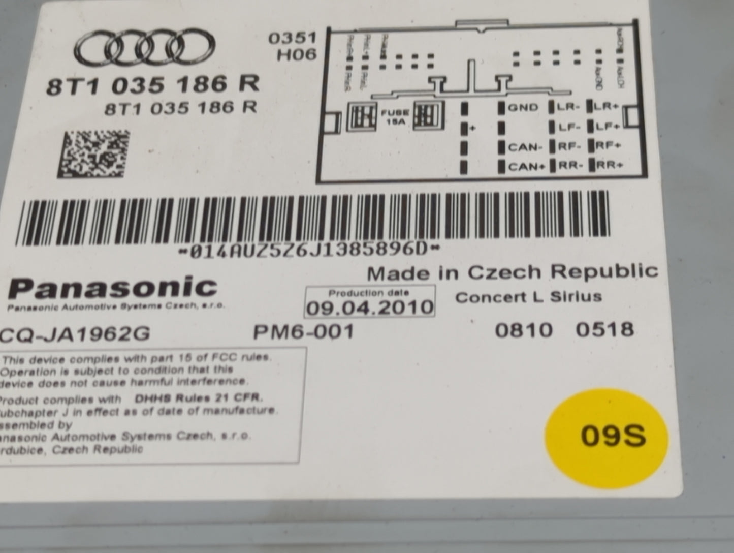 2008-2012 Audi A5 Radio AM FM Cd Player Receiver Replacement P/N:8T1035186R CQ-JA1962G Fits Fits 2008 2009 2010 2011 2012 OE