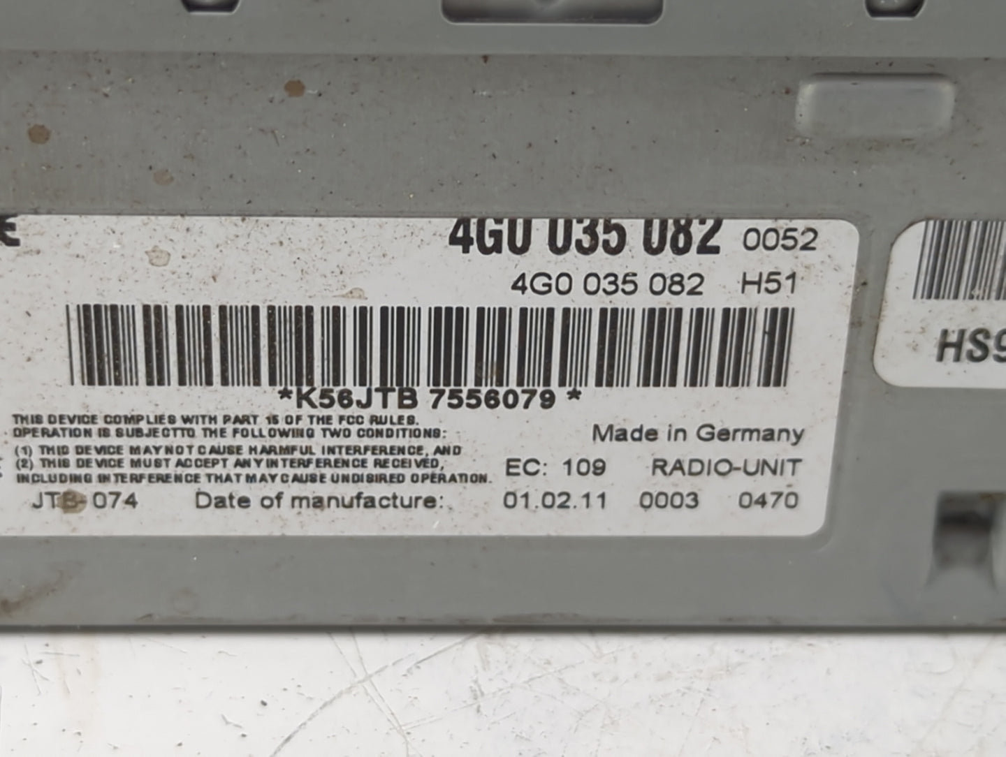2010-2017 Audi A5 Radio AM FM Cd Player Receiver Replacement P/N:4G0035082 4G0 035 082 Fits OEM Used Auto Parts - Oemusedaut