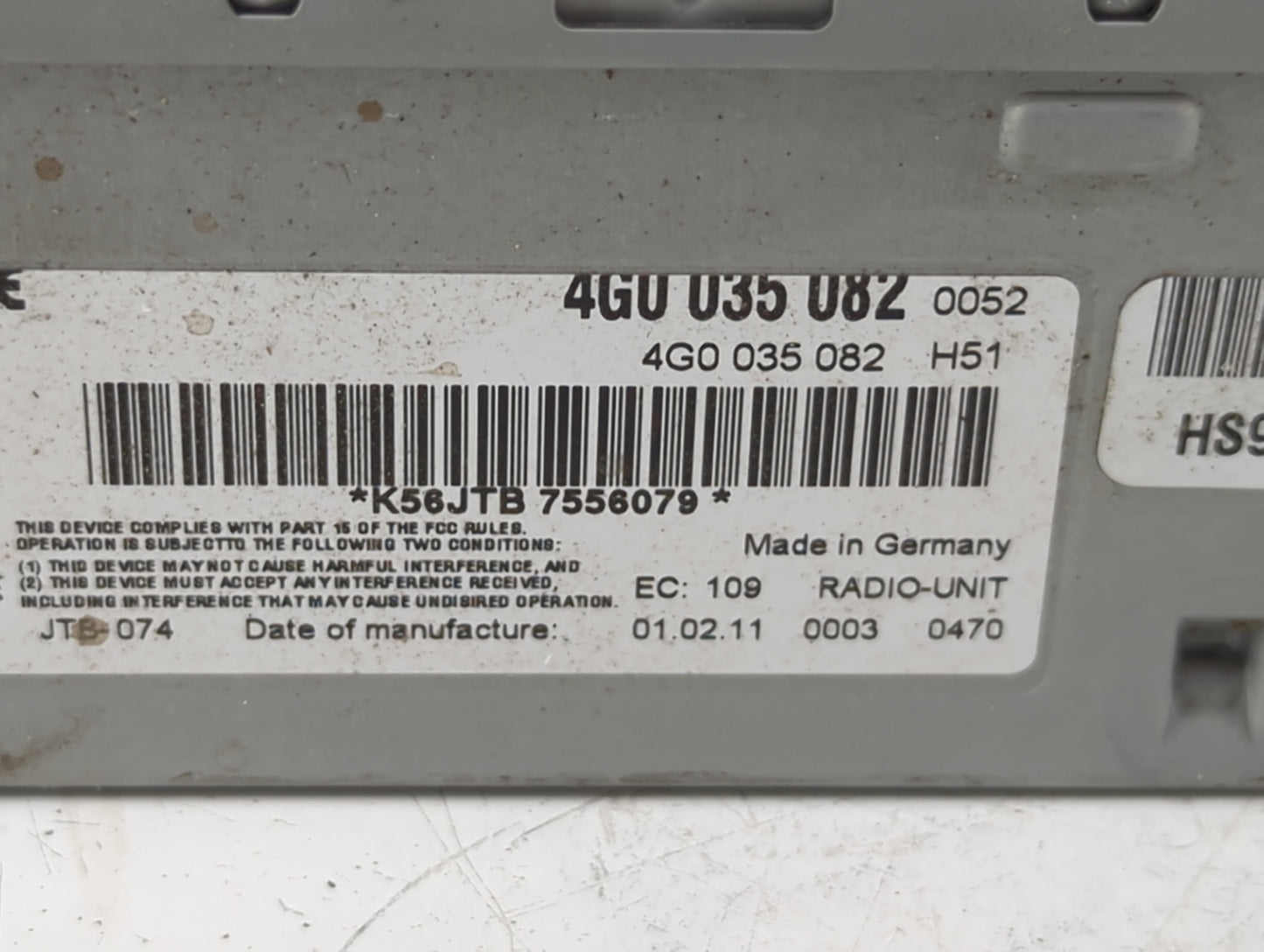 2010-2017 Audi A5 Radio AM FM Cd Player Receiver Replacement P/N:4G0035082 4G0 035 082 Fits OEM Used Auto Parts - Oemusedaut