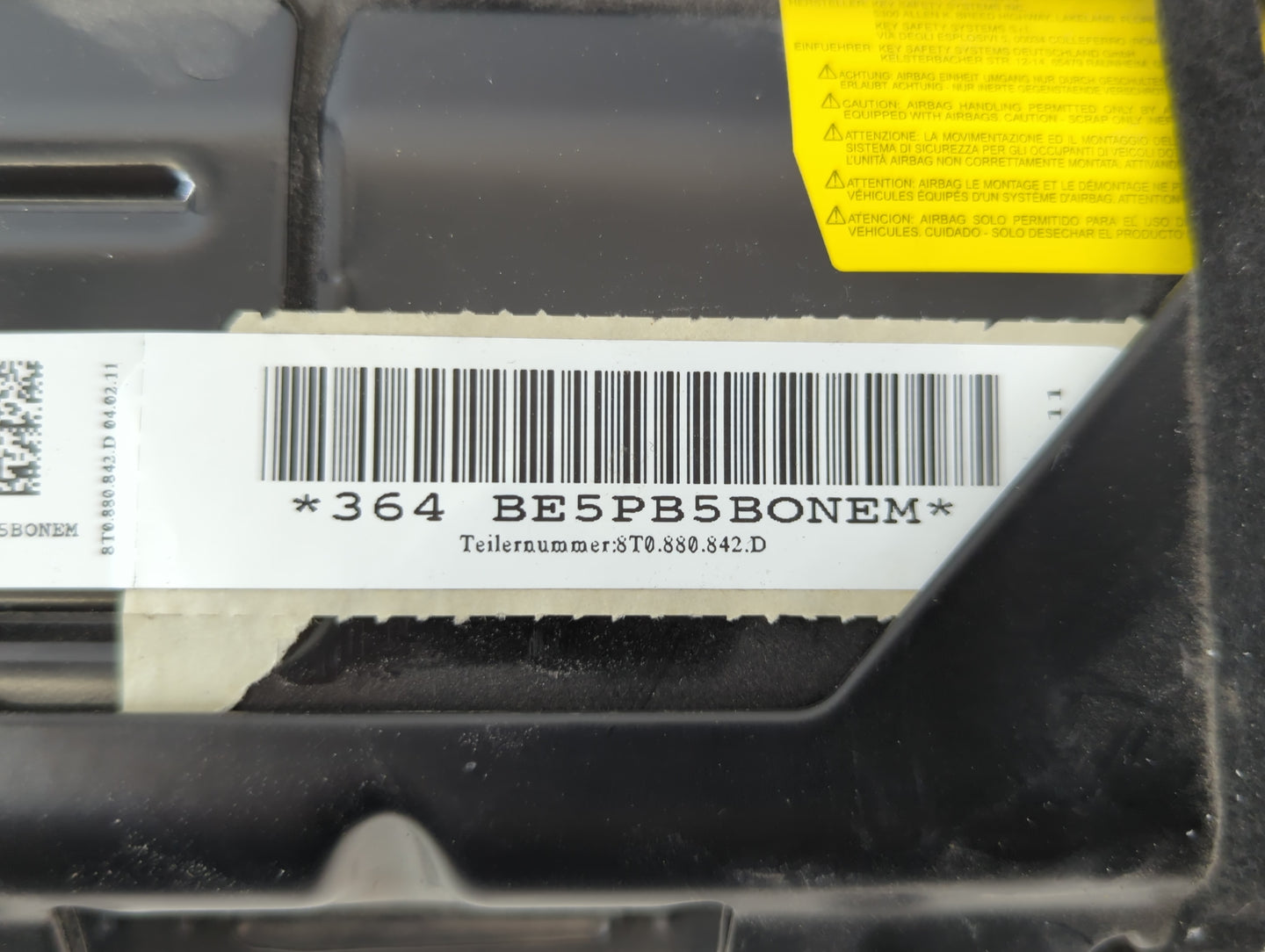 2011-2012 Audi A5 Air Bag Passenger Right Knee OEM P/N:01-KAB1008292NAT/05 Fits Fits 2011 2012 2013 2014 2015 OEM Used Auto 