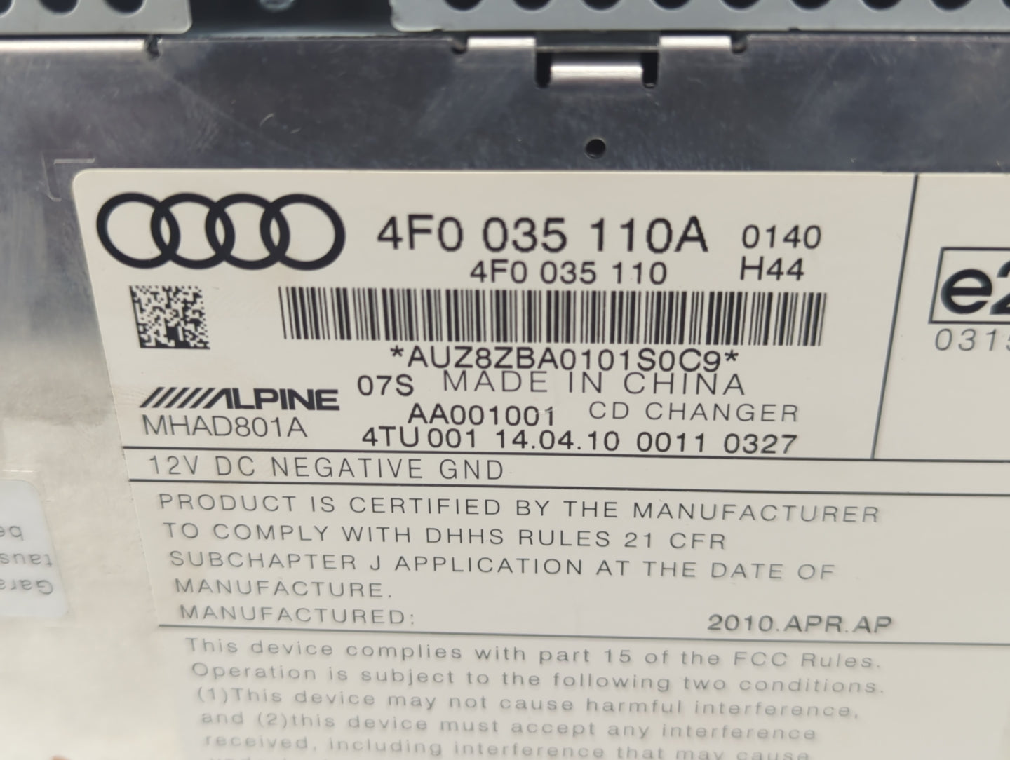2010-2011 Audi A6 Radio AM FM Cd Player Receiver Replacement P/N:4F0 035 110A Fits Fits 2010 2011 OEM Used Auto Parts - Oemu