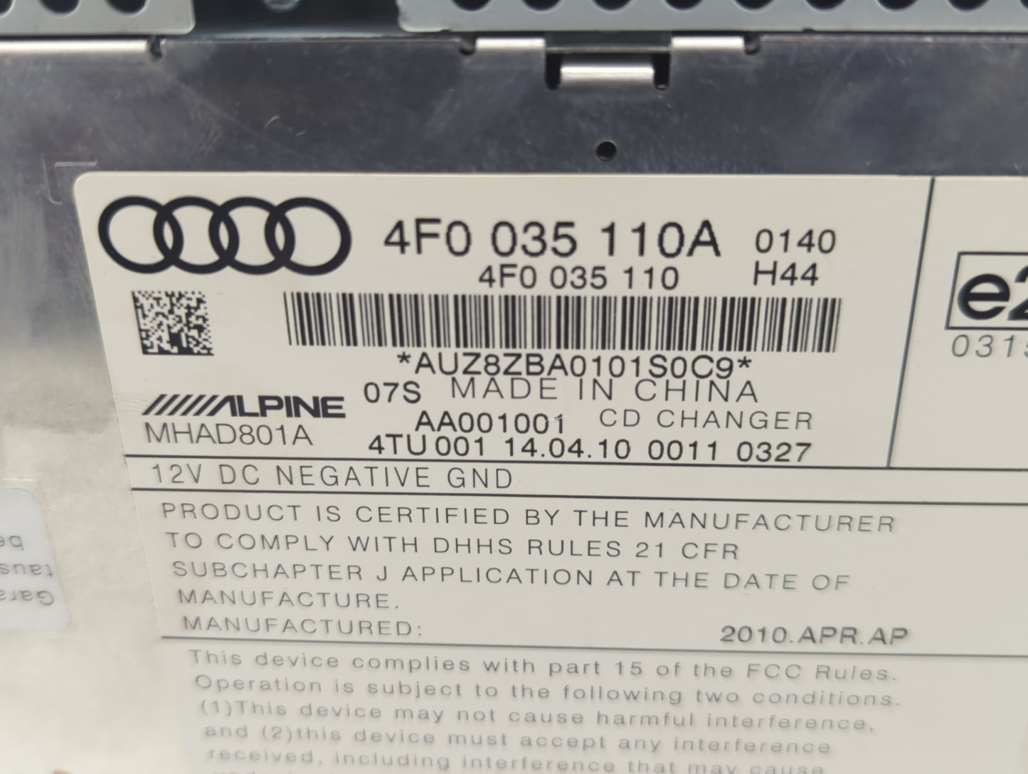 2010-2011 Audi A6 Radio AM FM Cd Player Receiver Replacement P/N:4F0 035 110A Fits Fits 2010 2011 OEM Used Auto Parts - Oemu
