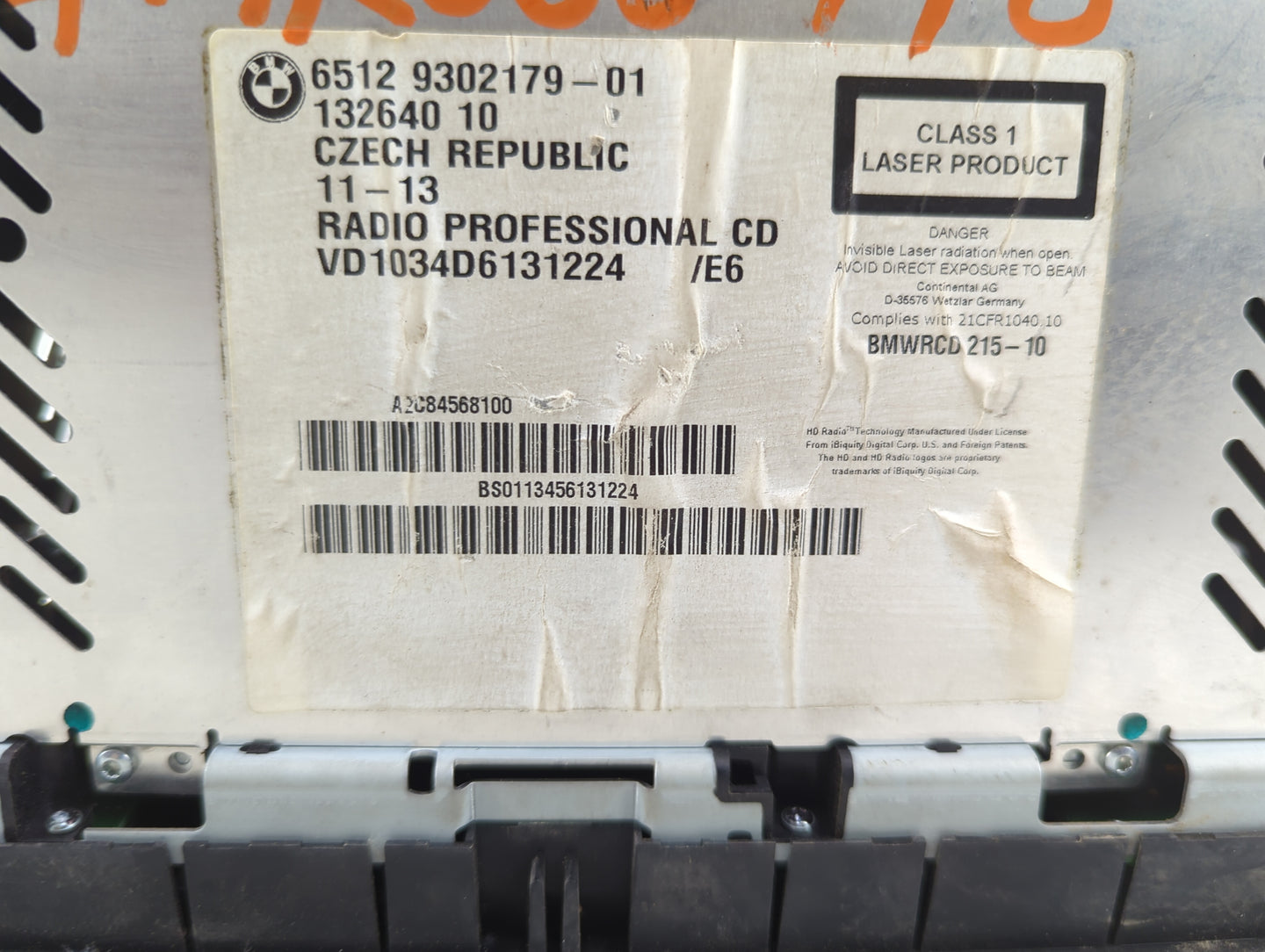 2011-2013 Bmw 328i Radio AM FM Cd Player Receiver Replacement P/N:6512 9302179-01 9302179-01 Fits OEM Used Auto Parts - Oemu