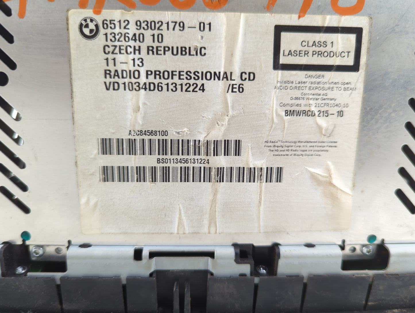 2011-2013 Bmw 328i Radio AM FM Cd Player Receiver Replacement P/N:6512 9302179-01 9302179-01 Fits OEM Used Auto Parts - Oemu